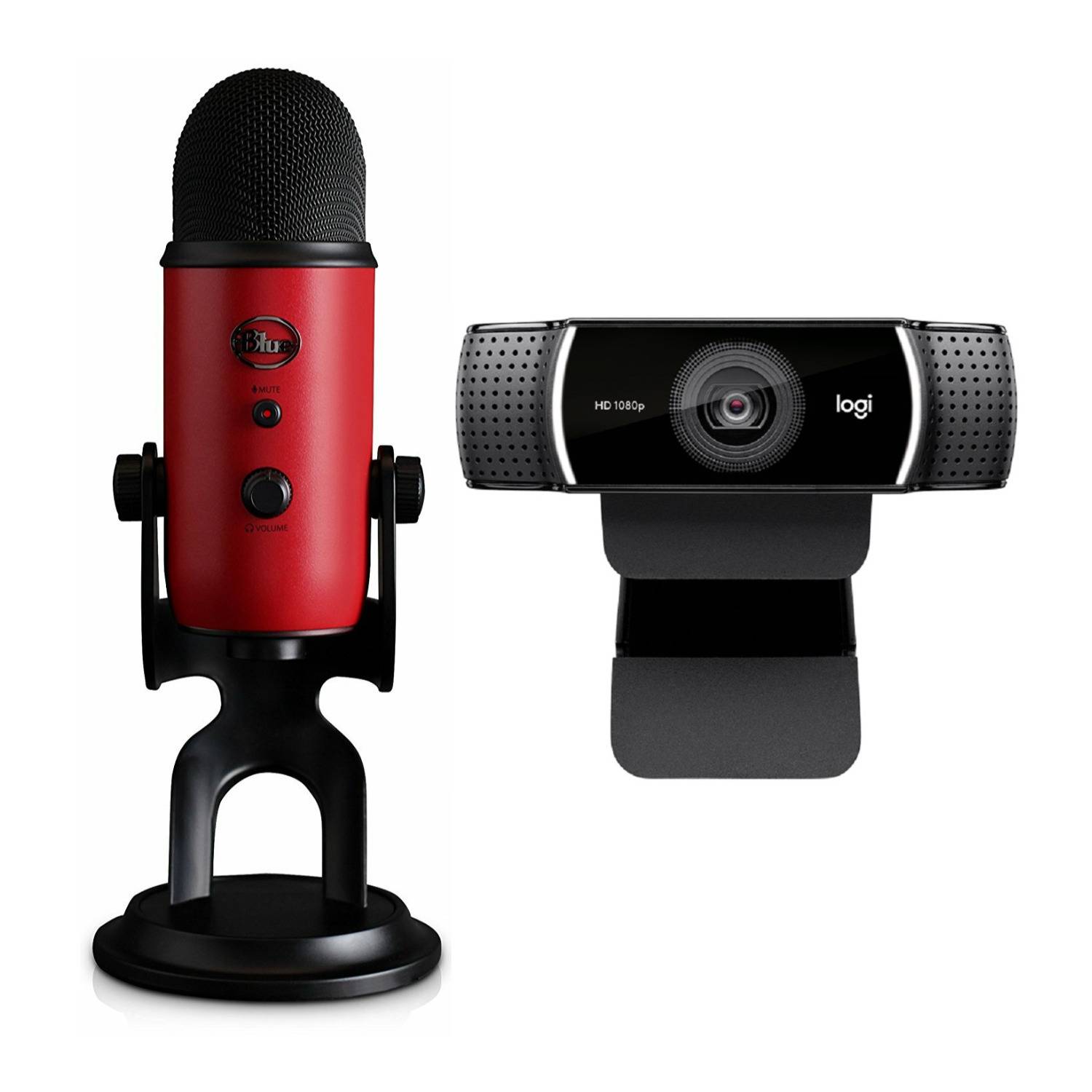 Blue Microphones Yeti Red Microphone with Logitech C922 Pro Stream Webcam