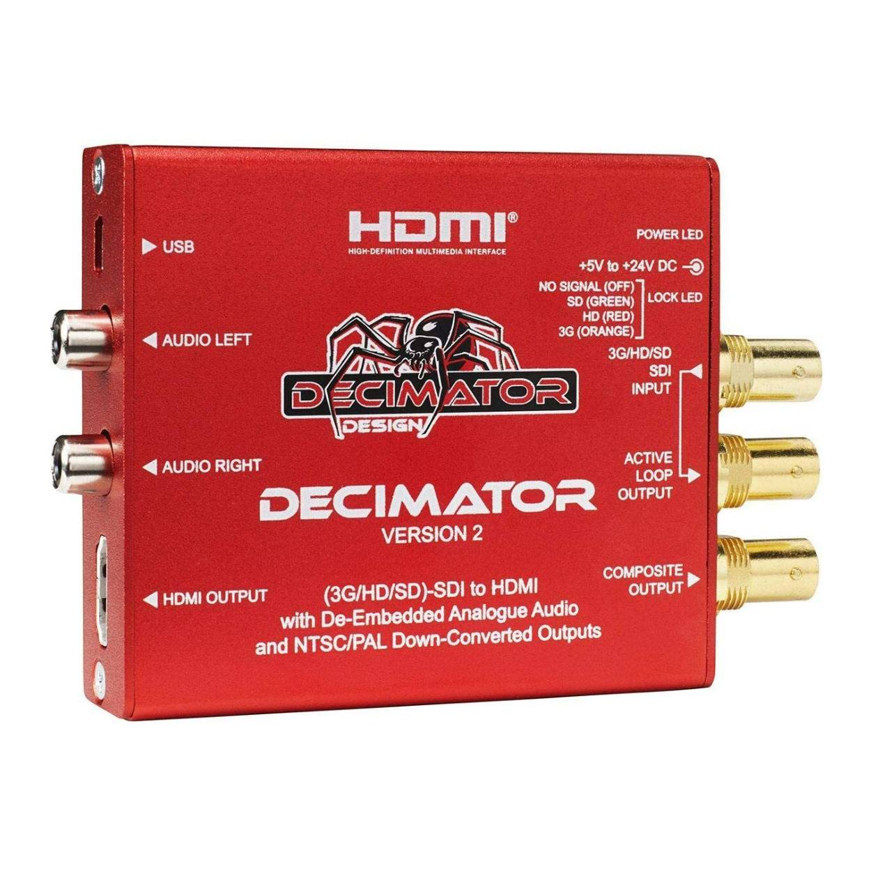 Decimator Version 2 Simultaneously Scales SDI to HDMI and NTSC/PAL with De-Embedded Analogue Audio