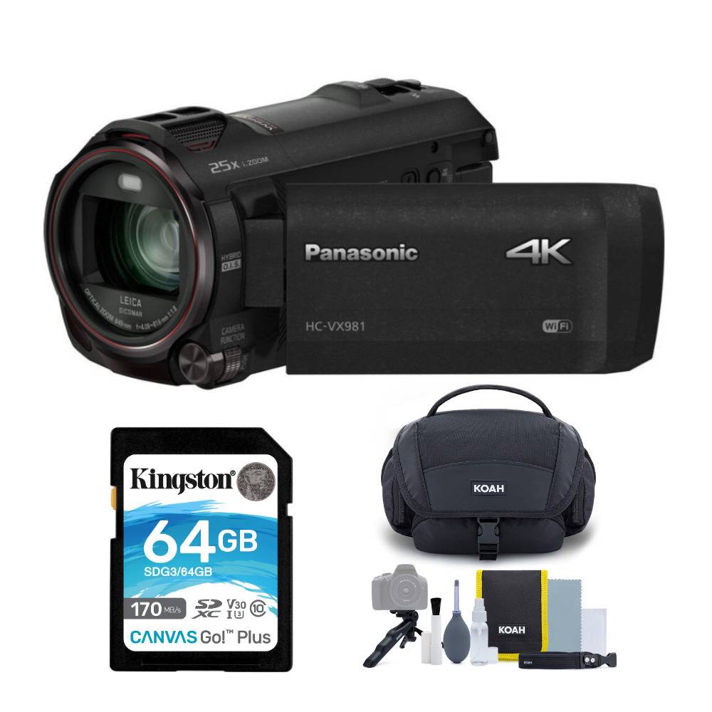Panasonic HC-VX981K 4K Ultra HD Camcorder with 64GB SDXC Card and Accessory bundle