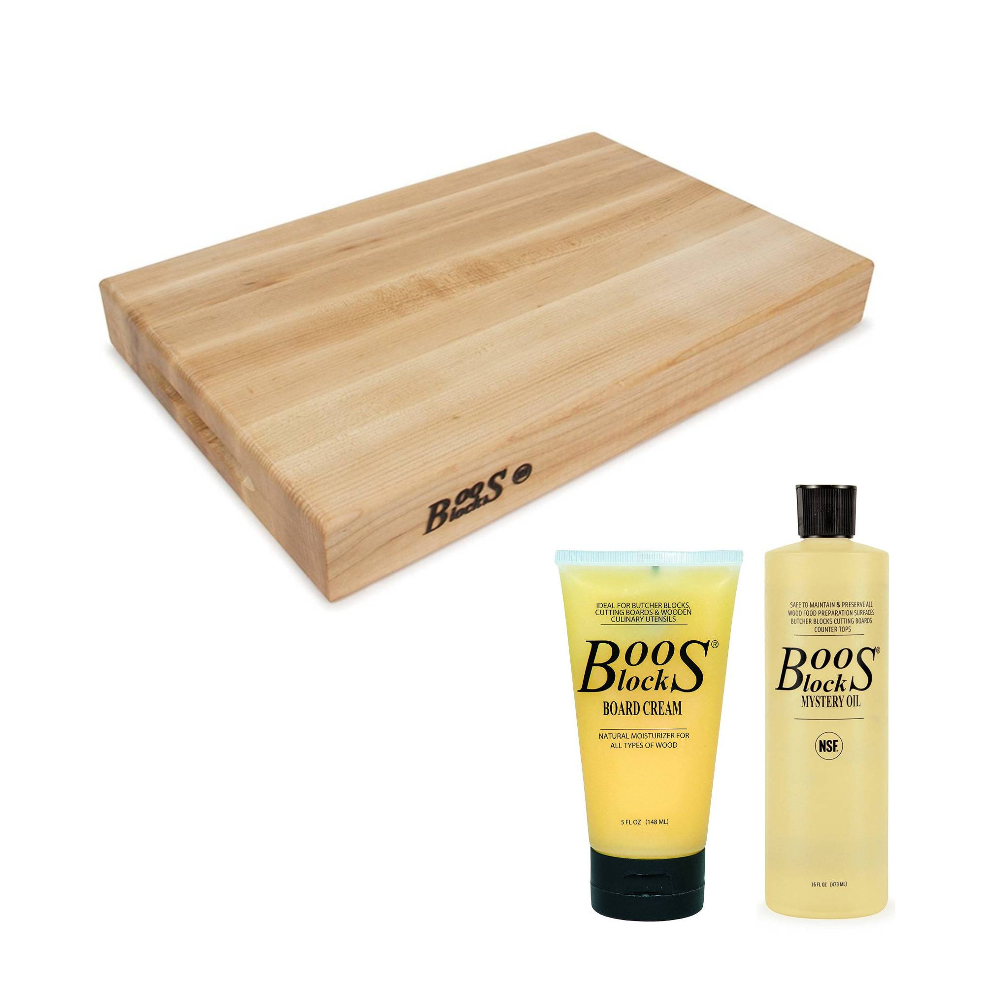 John Boos Block RA03 Maple Wood Edge Grain Reversible Cutting Board with Oil and Board Cream