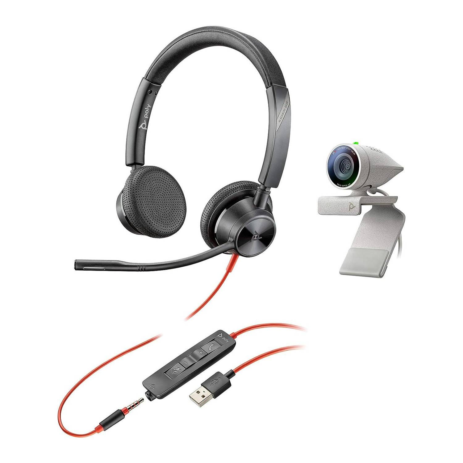 Poly Studio P5 Webcam and Blackwire 3325 Headset Kit with 4x Digital Zoom and Noise Canceling Mic