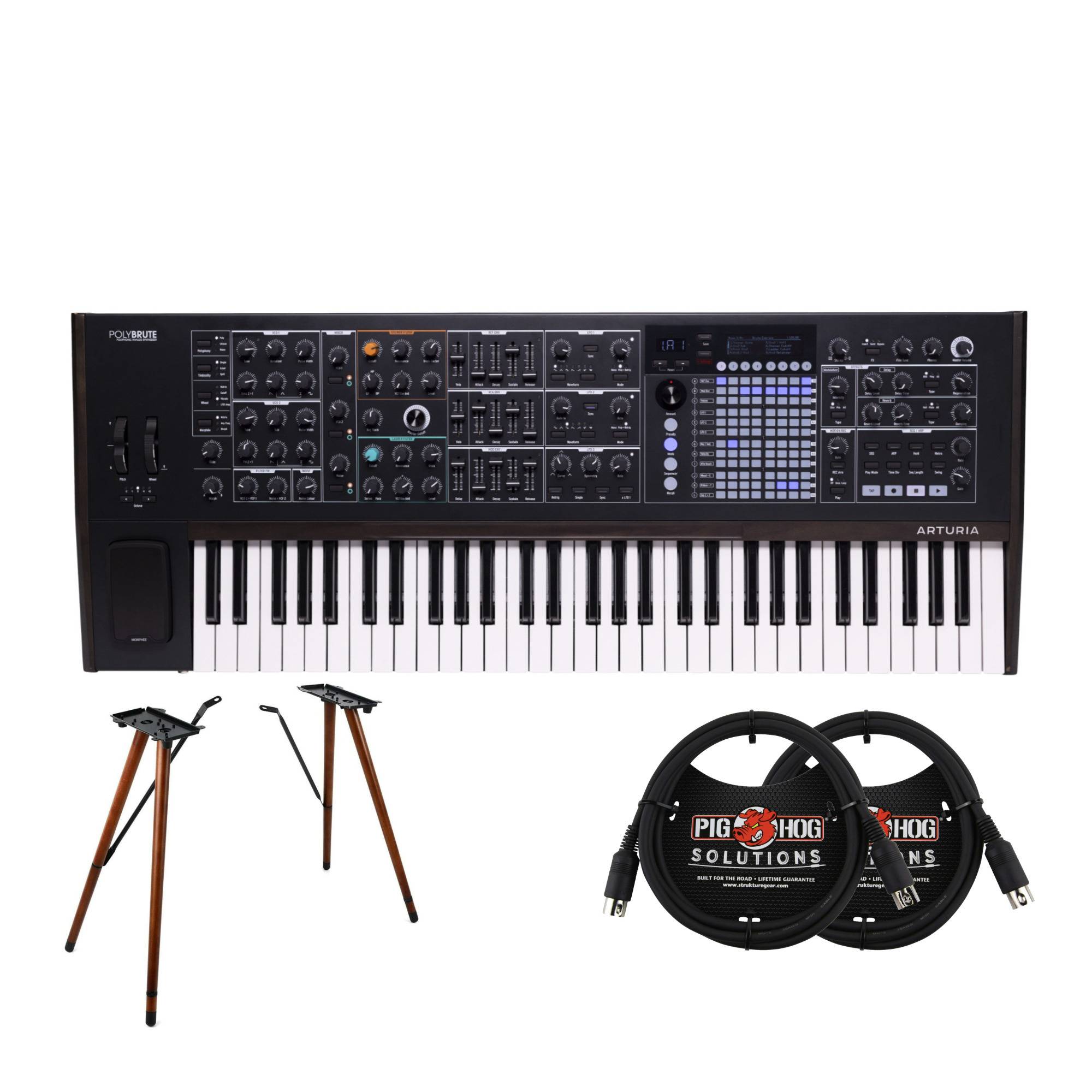 Arturia PolyBrute 6-Voice 61-Note Polyphonic Synthesizer (Noir) with Wooden Legs and MIDI Cables