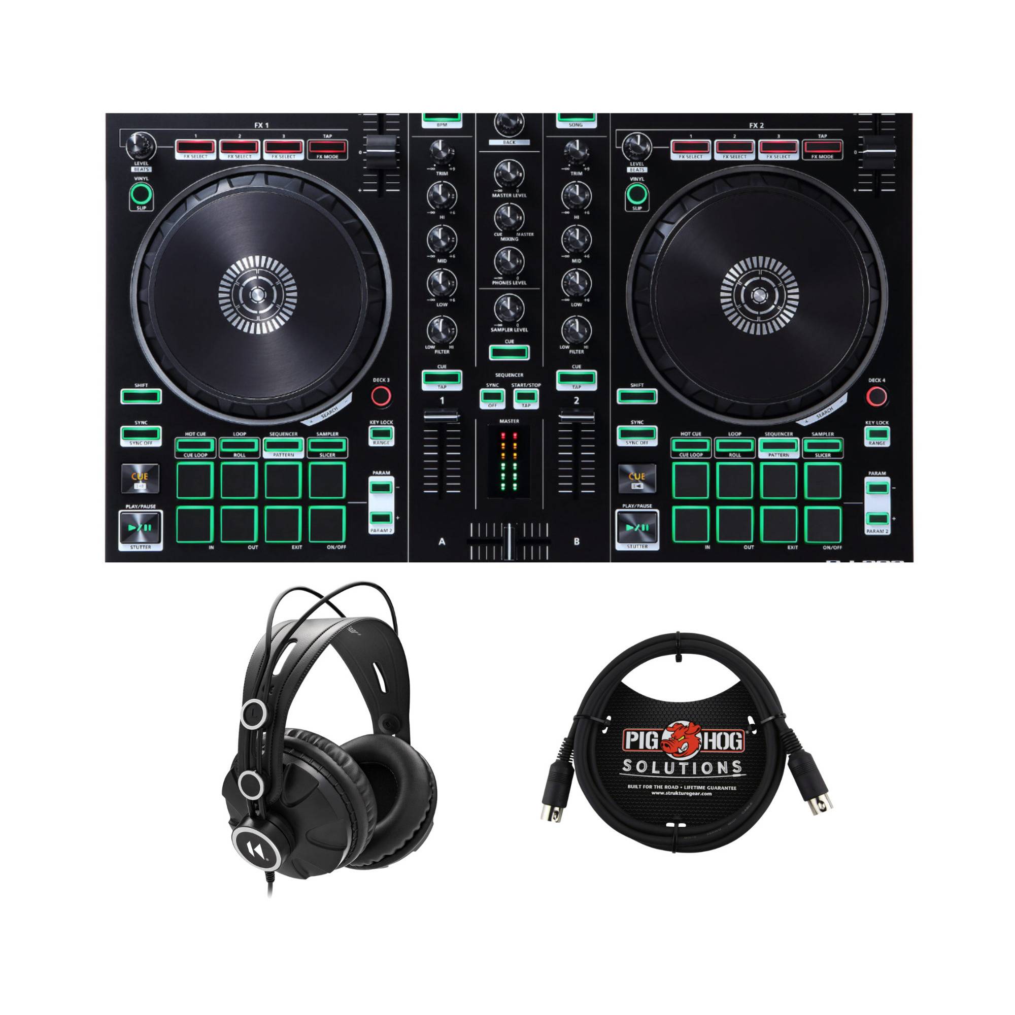 Roland DJ-202 Lightweight Design Two-Channel Four-Deck Serato DJ Controller w/Headphones and Cable