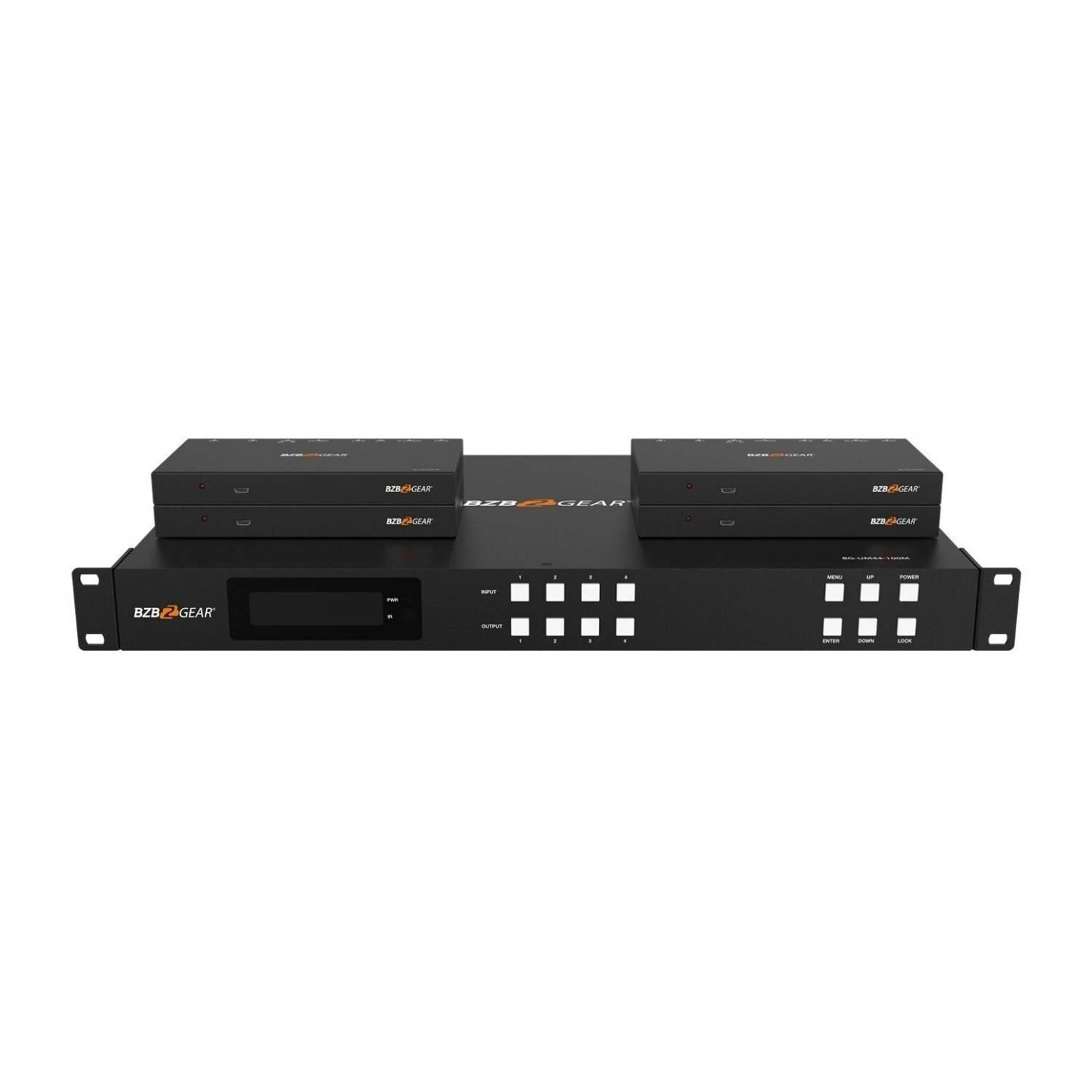 BZBGear 4x4 HDMI and HDBaseT Matrix Switch Kit with Bidirectional IR and ARC (328-Feet) (Black)