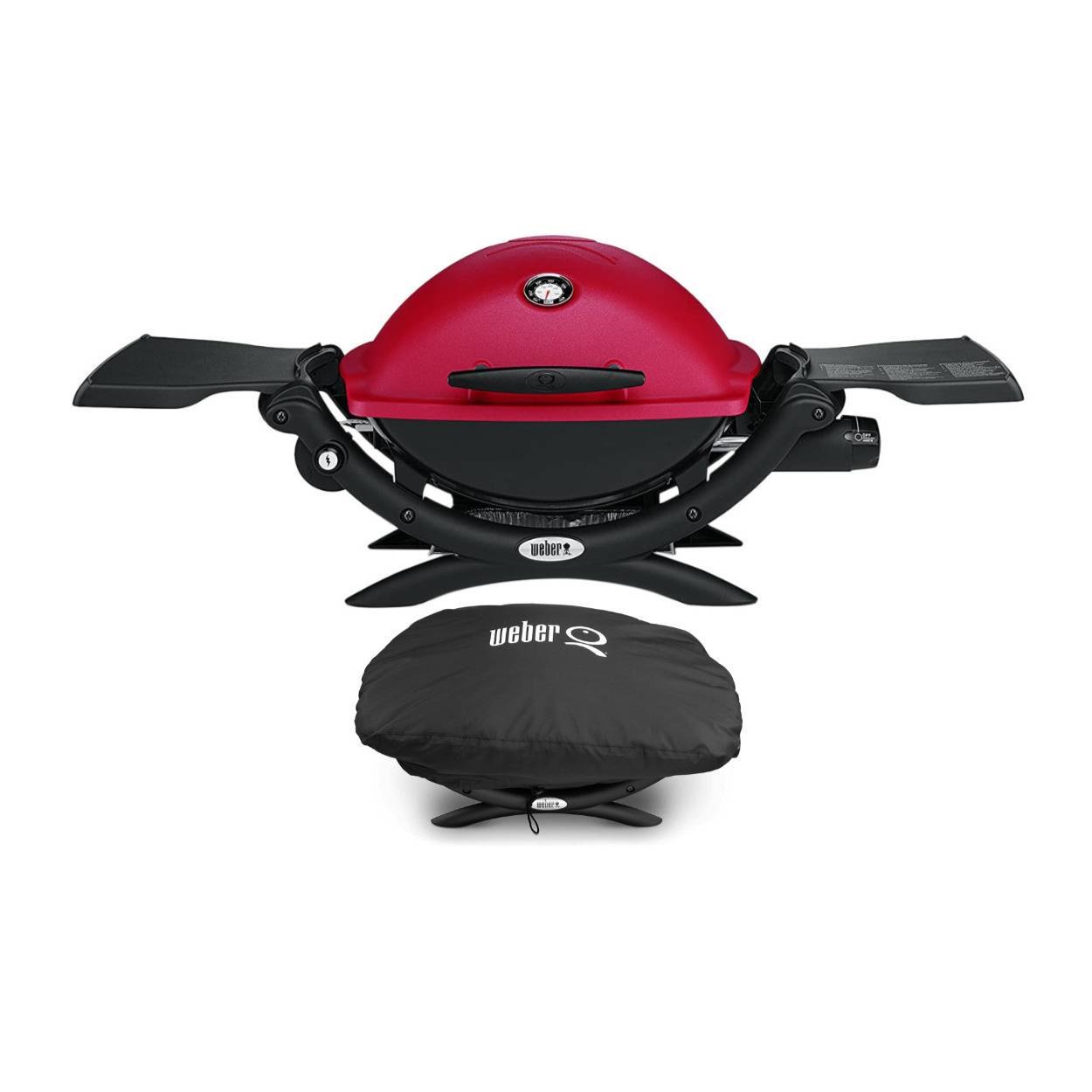 Weber Q 1200 Liquid Propane Grill (Red) with Grill Cover