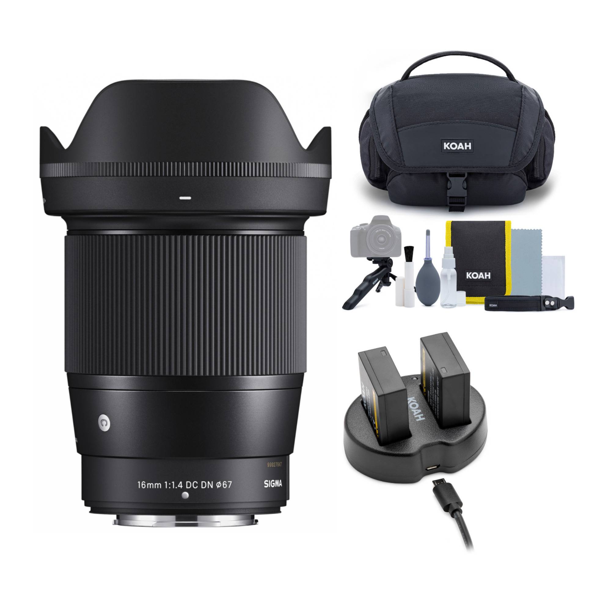 Sigma 16mm F1.4 Contemporary DC DN Lens for Fuji X Mount with Battery and Dual Charger Bundle