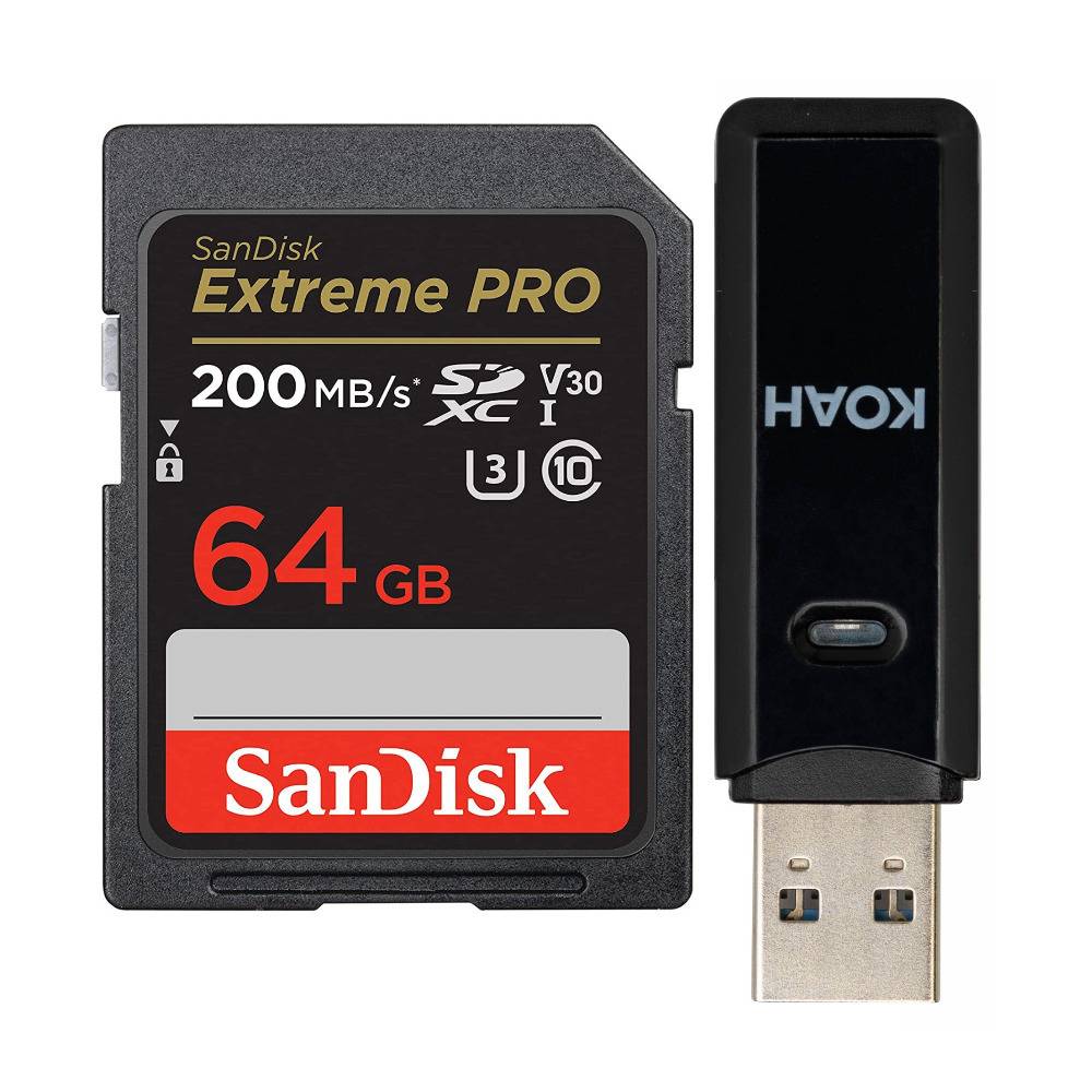 SanDisk 64GB Extreme PRO 200MB/s SDXC UHS-I Memory Card Bundle with Card Reader