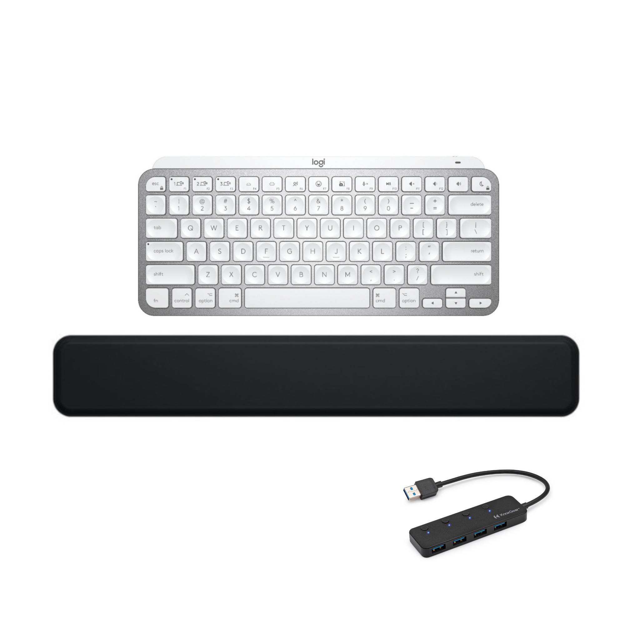Logitech MX Keys Mini for Mac Wireless Illuminated Keyboard Bundle with Palm Rest and 4-Port USB Hub
