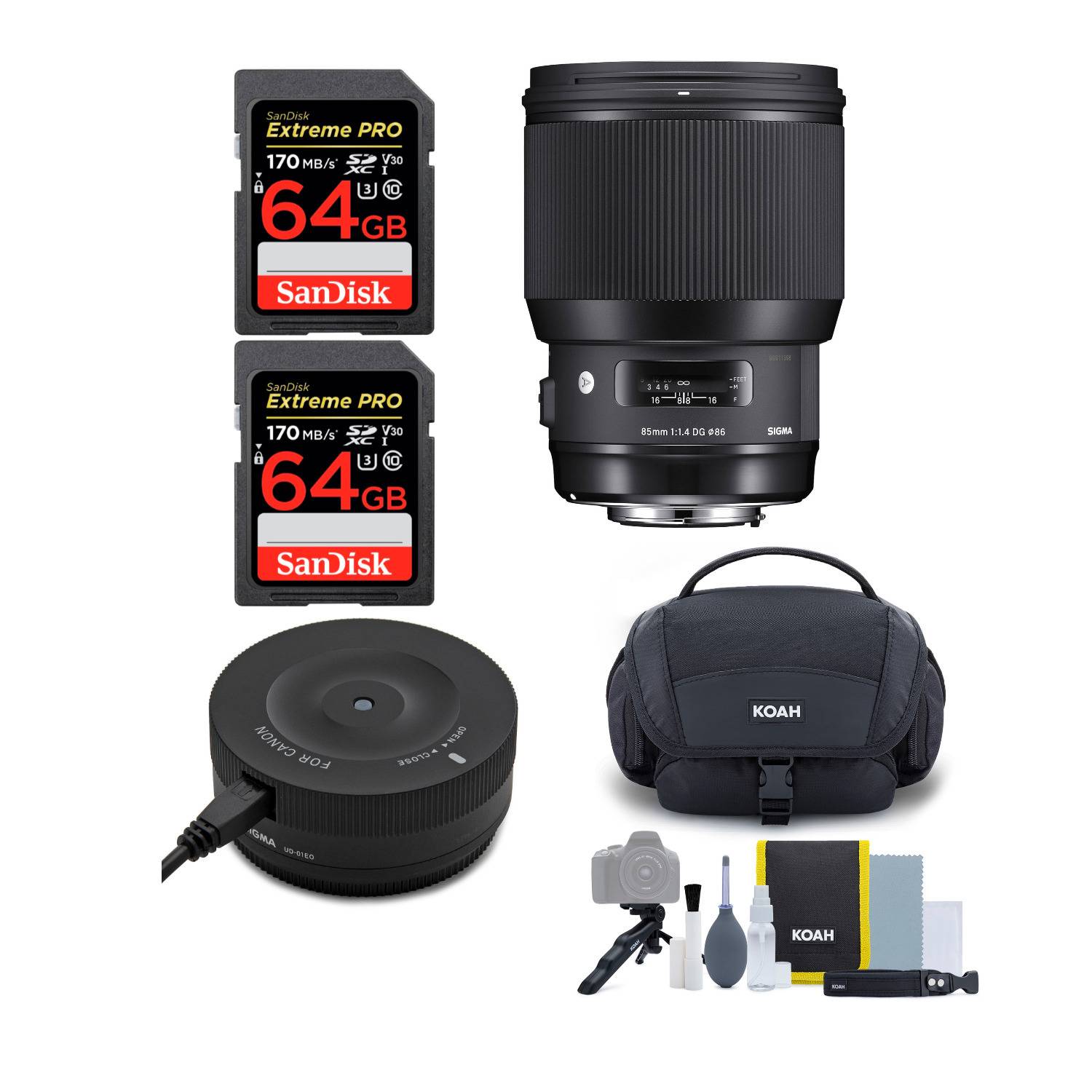 Sigma 85mm f/1.4 DG HSM Art Lens for Canon EF w/ USB Dock, and Accessory Bundle