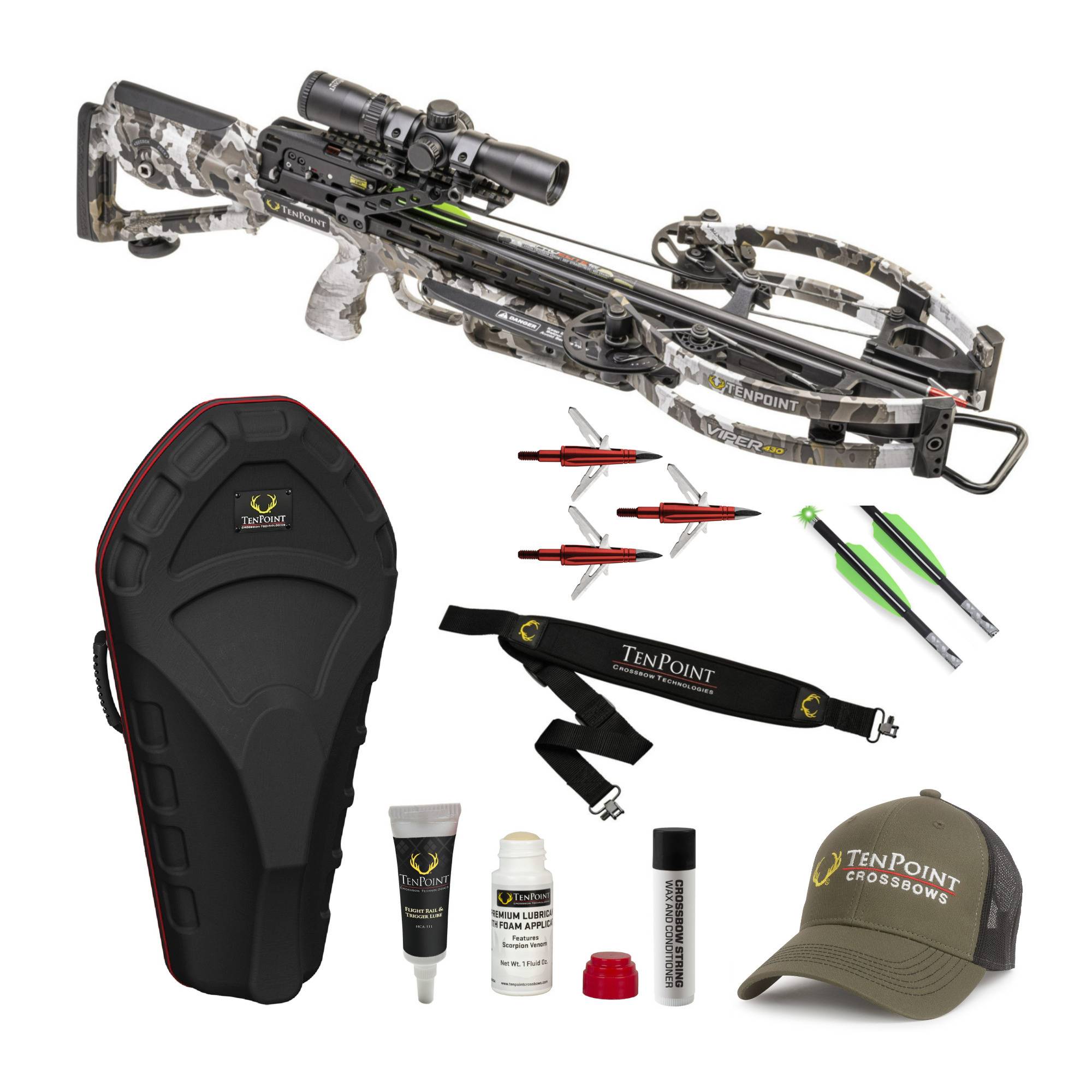 TenPoint Viper 430 FPS Crossbow(Vektra) with Hard Case, Arrows, and Accessories Bundle