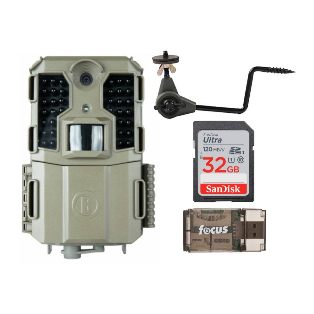 Bushnell Primos 20MP Prime L20 Tan Low Glow Trail Camera with Tree Mount and 32GB SD Card Bundle
