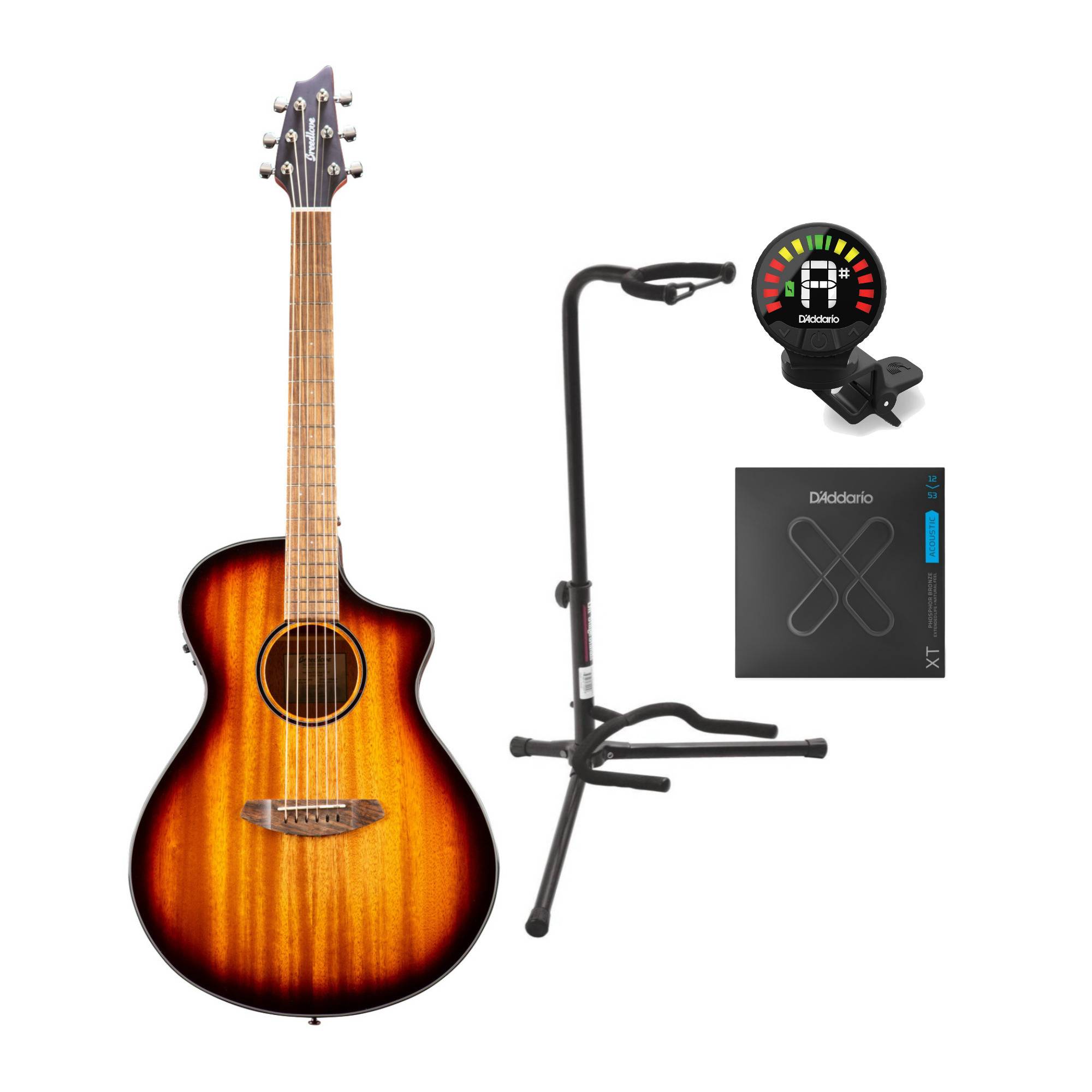 Breedlove Discovery S Concert Edgeburst CE Acoustic Electric Guitar with Stand, Tuner, and Strings