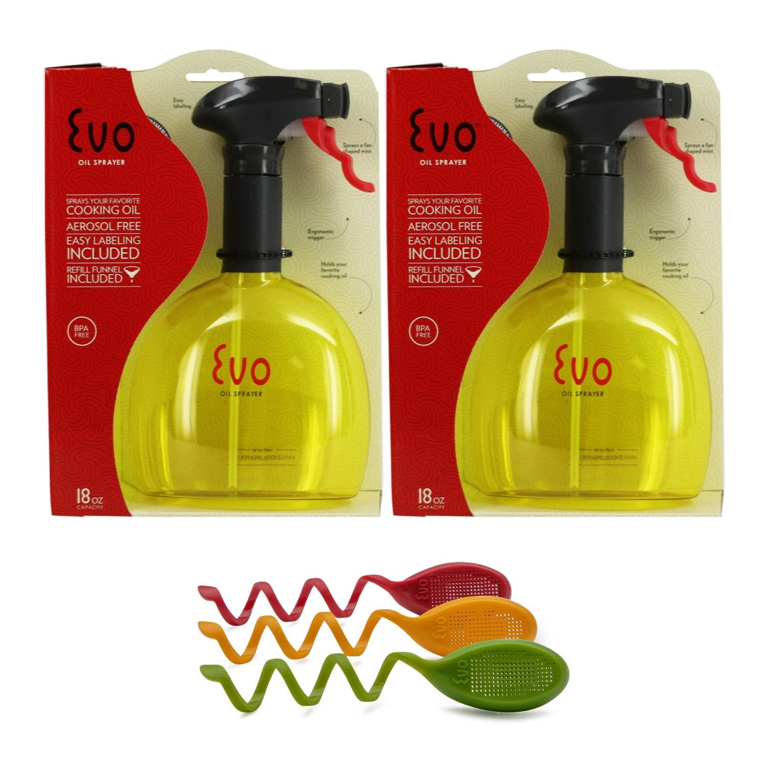 Evo Non-Aerosol Oil Sprayer (Flagship Yellow, 2-Pack) and Oil Sprayer Easy Slide On Flavor Filter