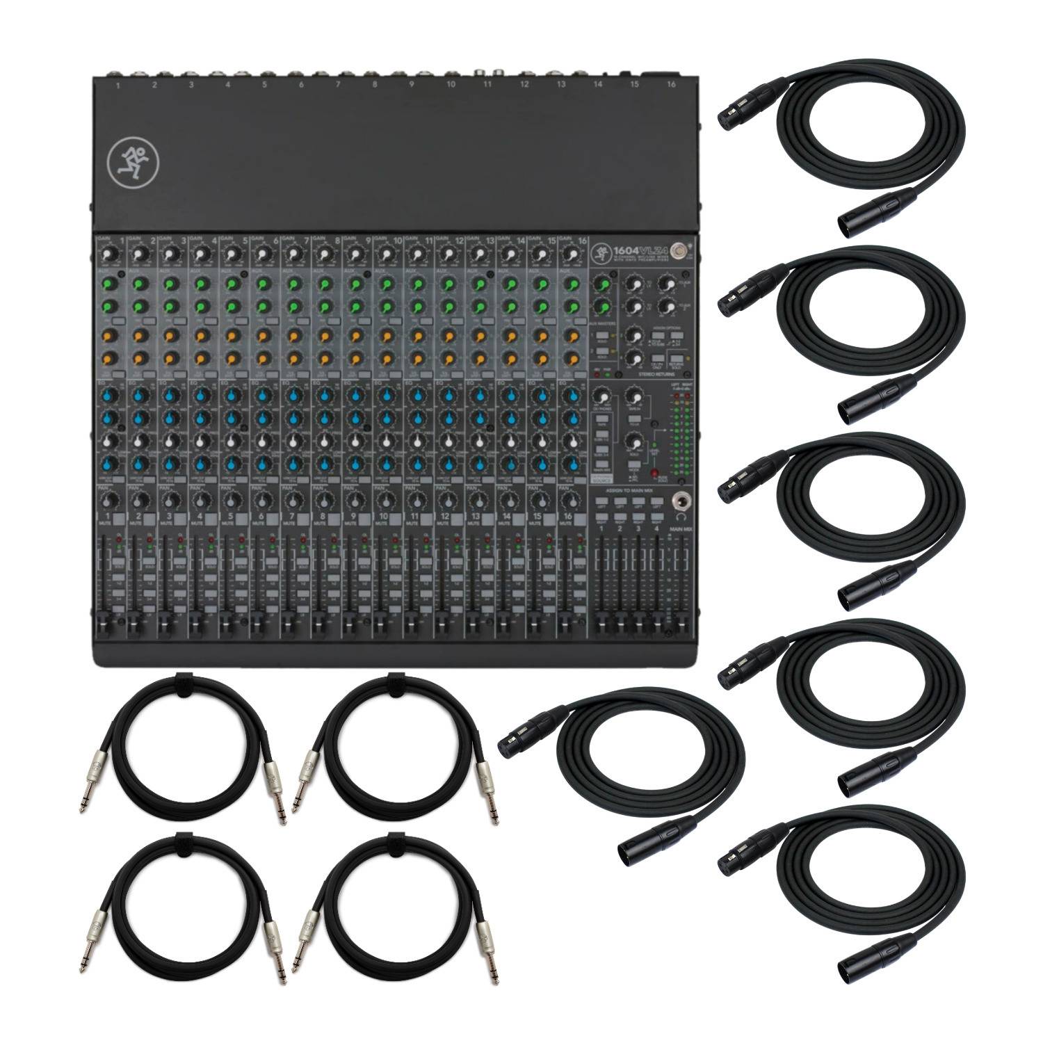 Mackie 1604VLZ4 16-Channel Compact 4-Bus Mixer with Mic Cables and TRS Cables