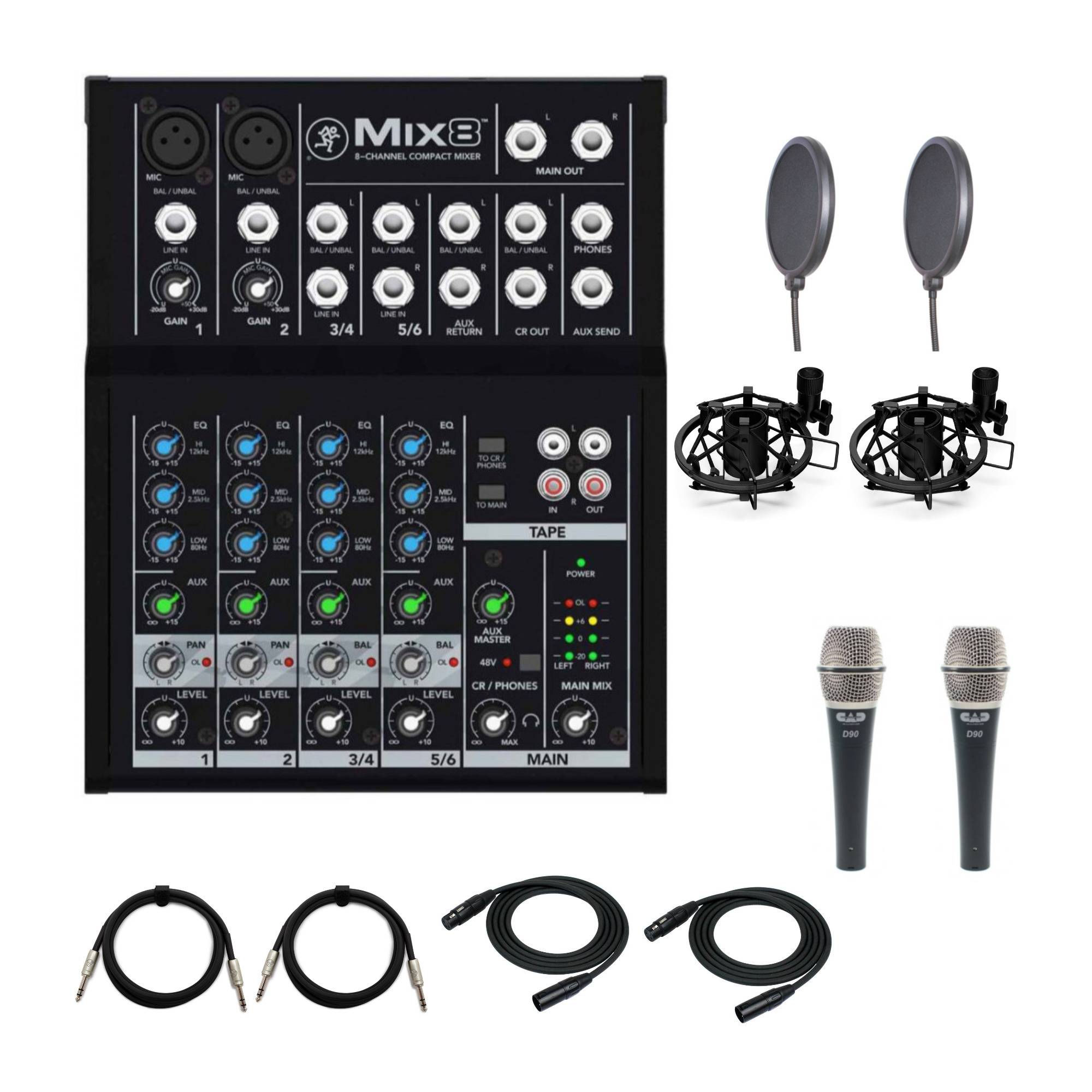 Mackie Mix8 8-Channel Compact Mixer Bundle with CAD Audio D90 Microphone and Accessories