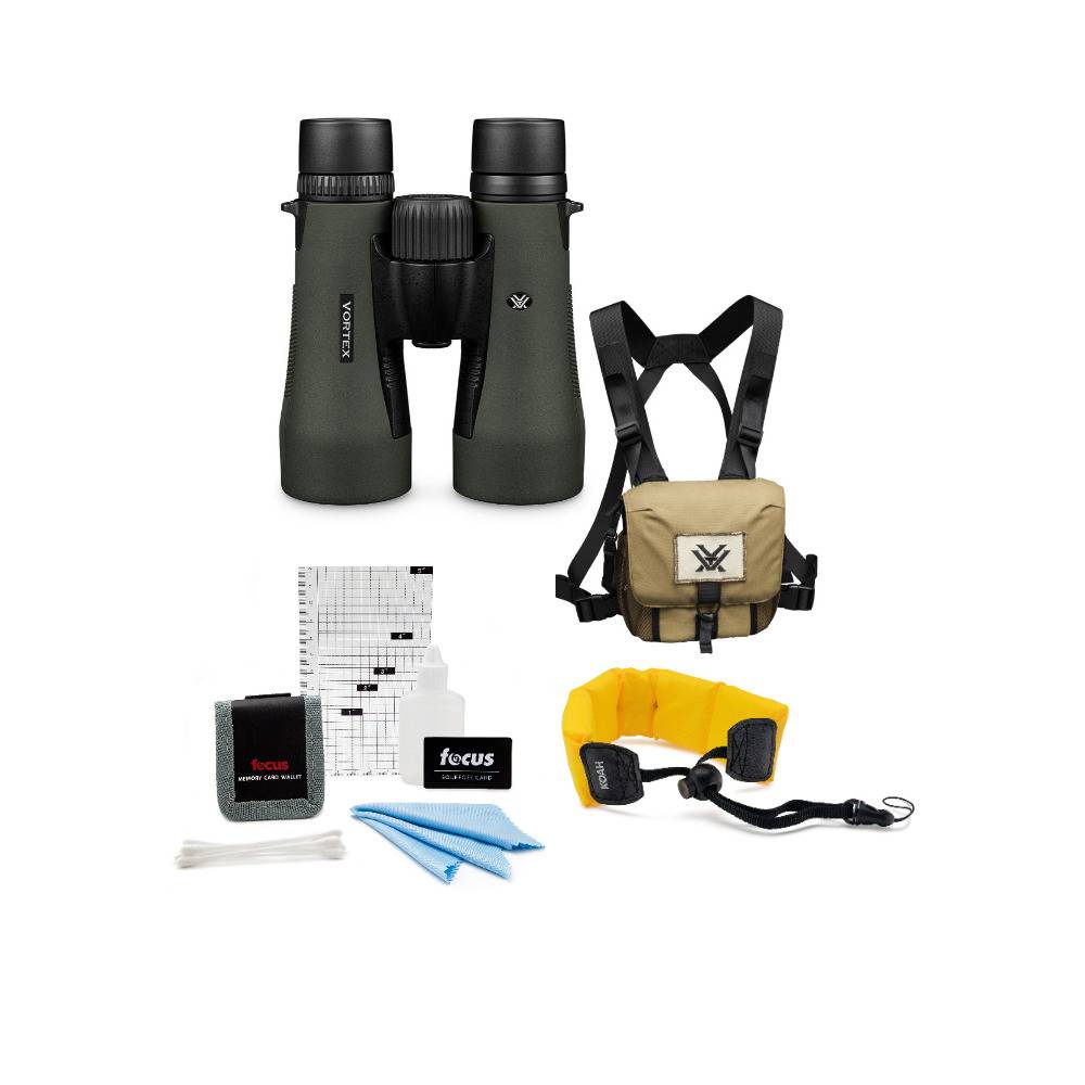 Vortex D5010 10x 50mm Diamondback Binoculars w/ Foam Strap & Accessory Bundle 