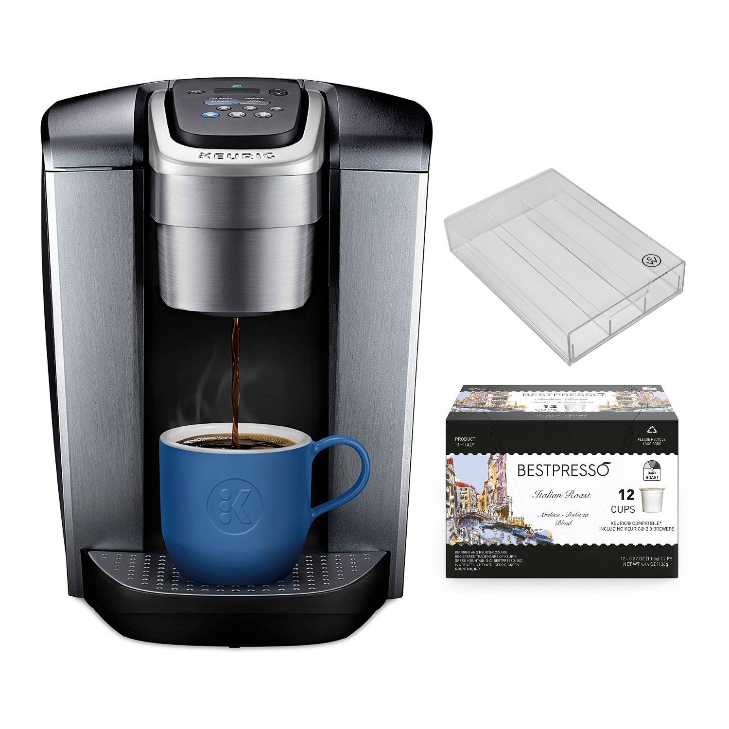 Keurig K-Elite Single Serve K-Cup Pod Programmable Coffeemaker (Brushed Silver) Bundle