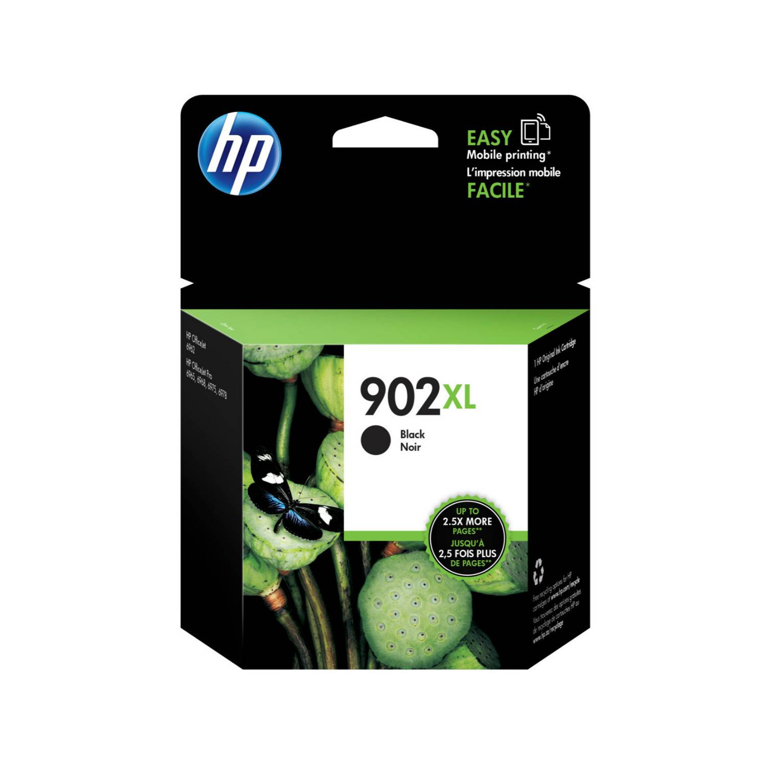 HP 902XL Black Fade-Resistant, Pigment-based Original High Yield Inkjet Ink Cartridge (750 Pages)