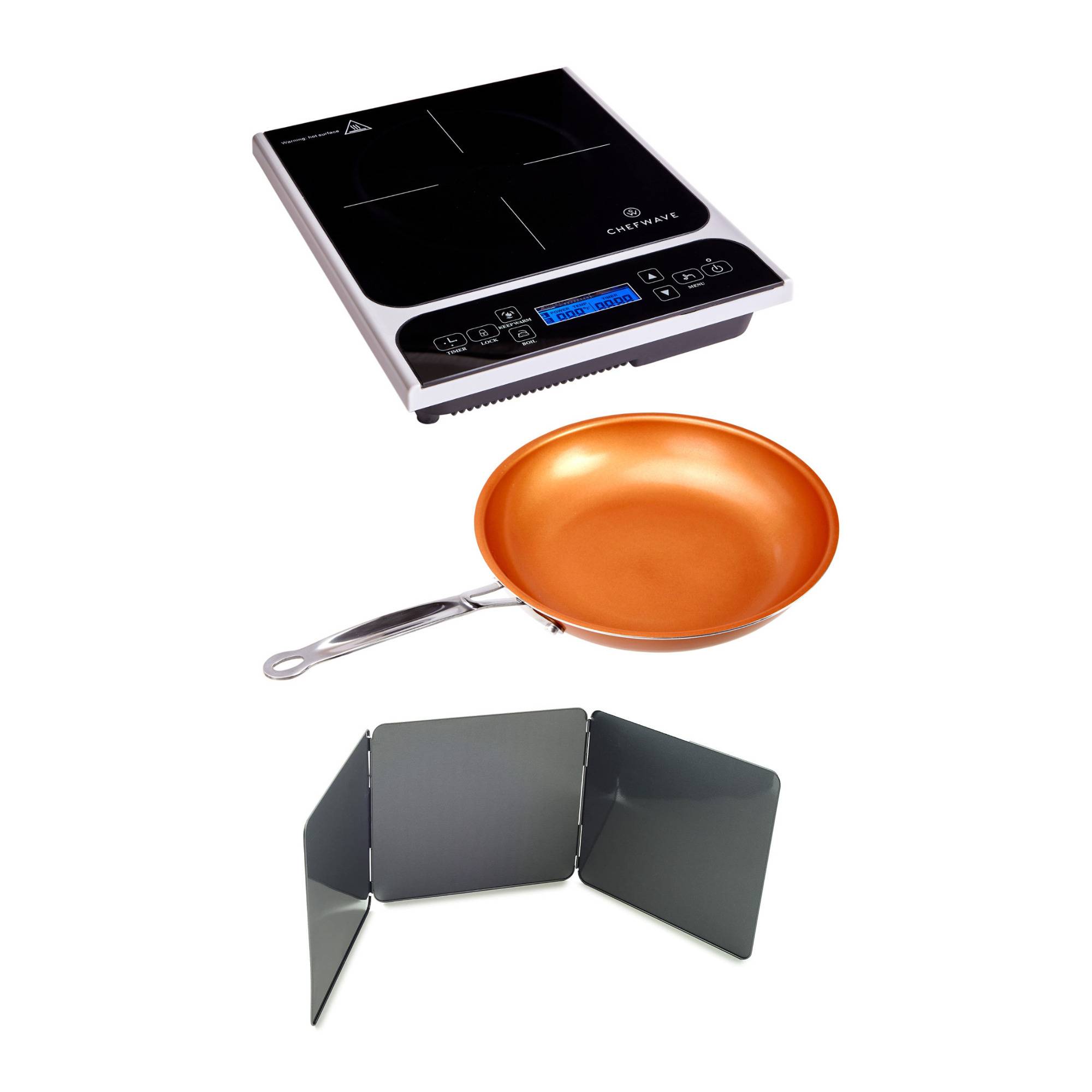 ChefWave LCD 1800W Portable Induction Cooktop with Frying Pan and Non-Stick Splatter Guard