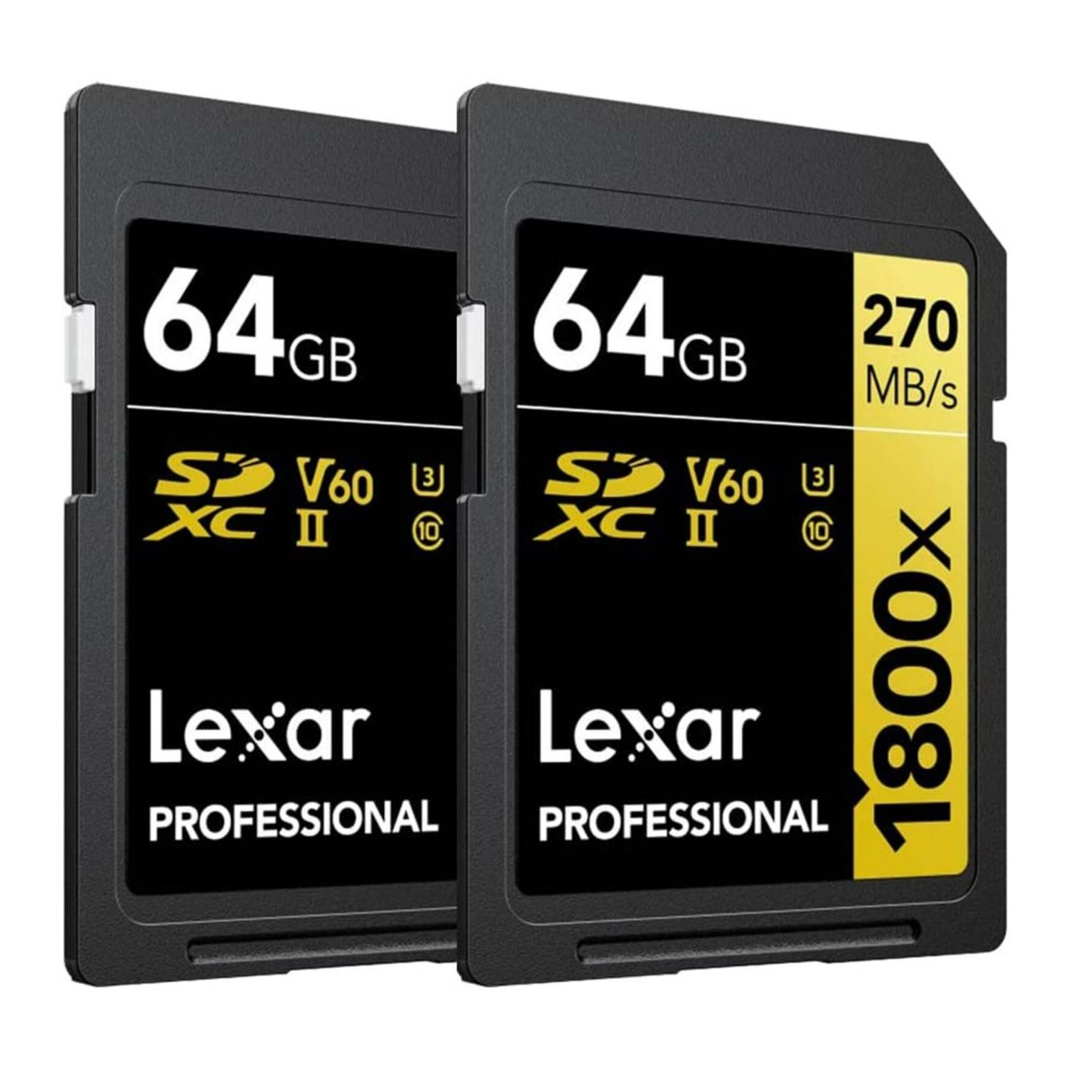 Lexar Professional 1800x SDXC UHS-II Card Gold Series, 270 MB/s Read, 180 MB/s Write (64GB, 2-Pack)