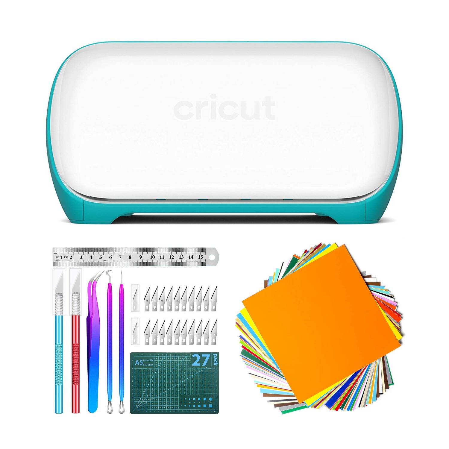 Cricut Joy Compact and Portable DIY Machine with Weeding Craft Tool Set and Adhesive Backed Vinyl Sheets