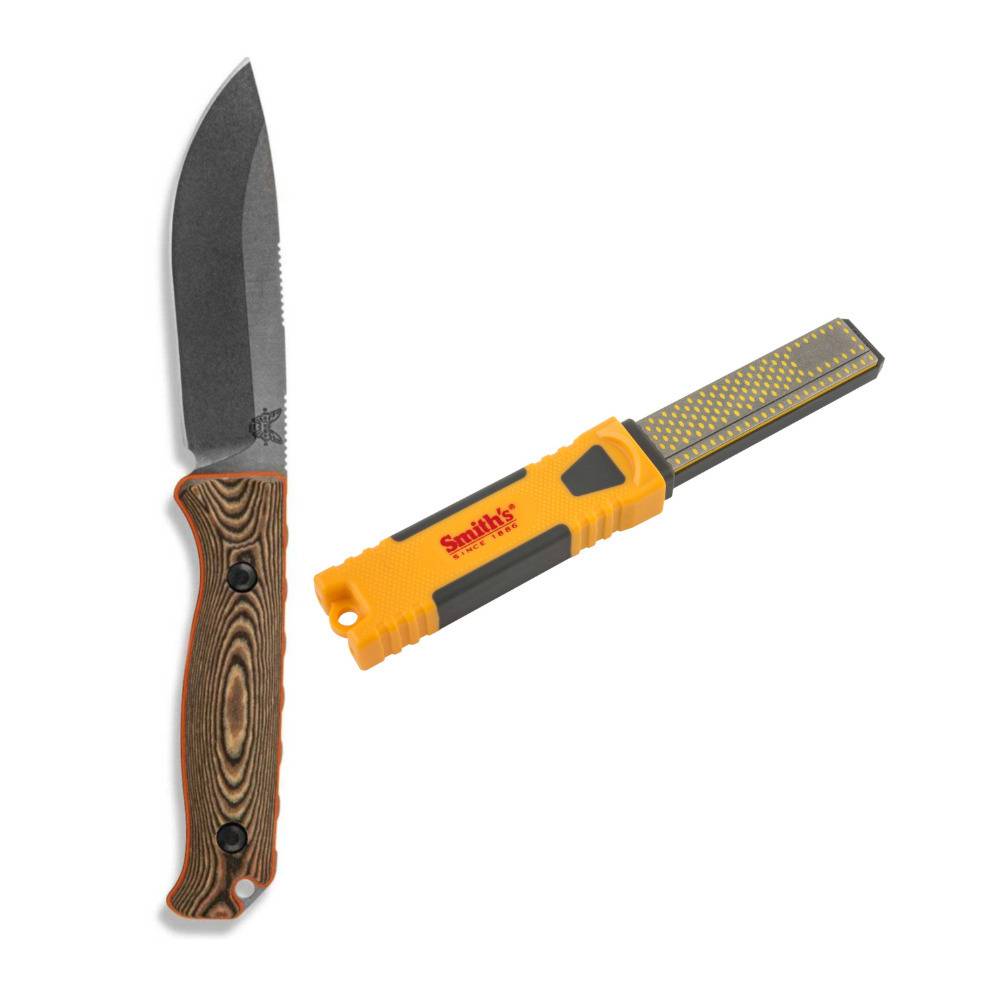 Benchmade Saddle Mountain Skinner Fixed Blade Knife and Diamond Combo Bench Stone Bundle