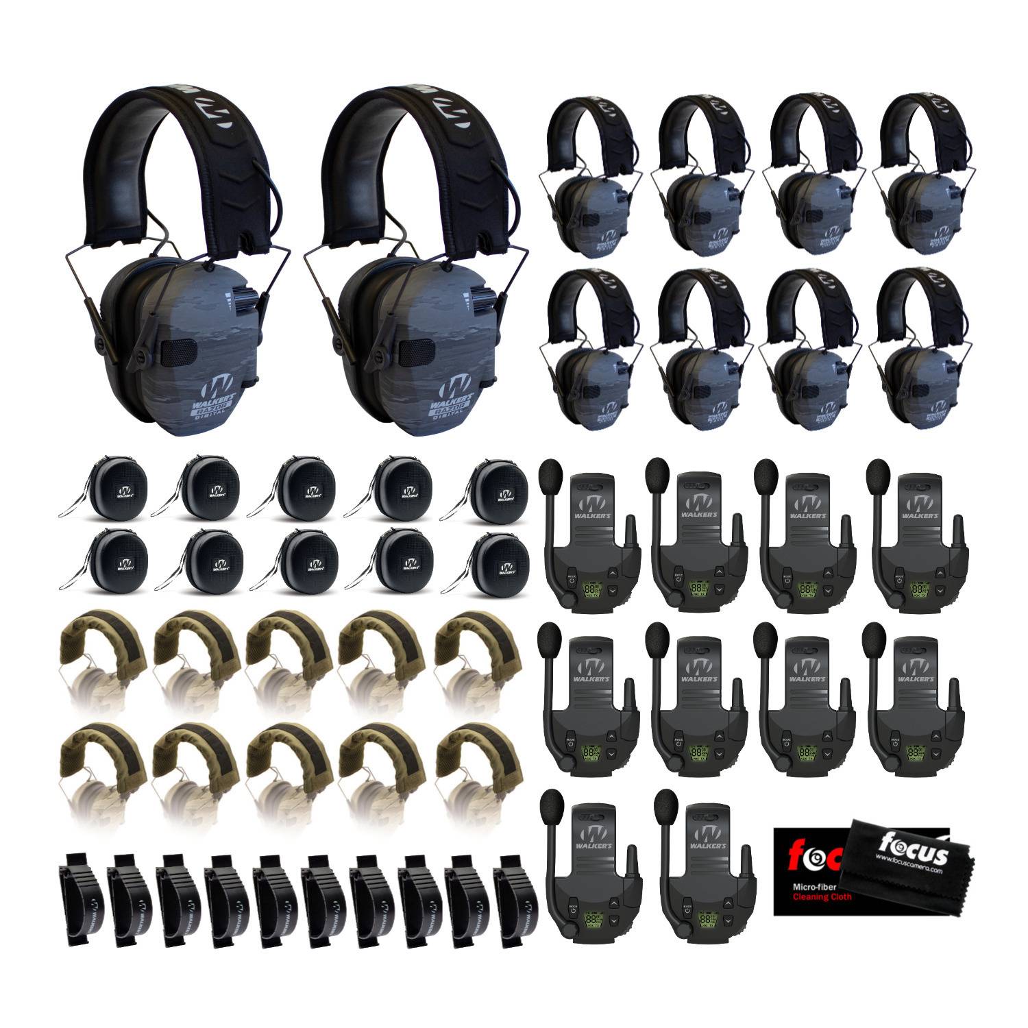 Walker's Razor Digital Ear Muffs (Ghost Camo) Tactical Bundle (10-Pack)