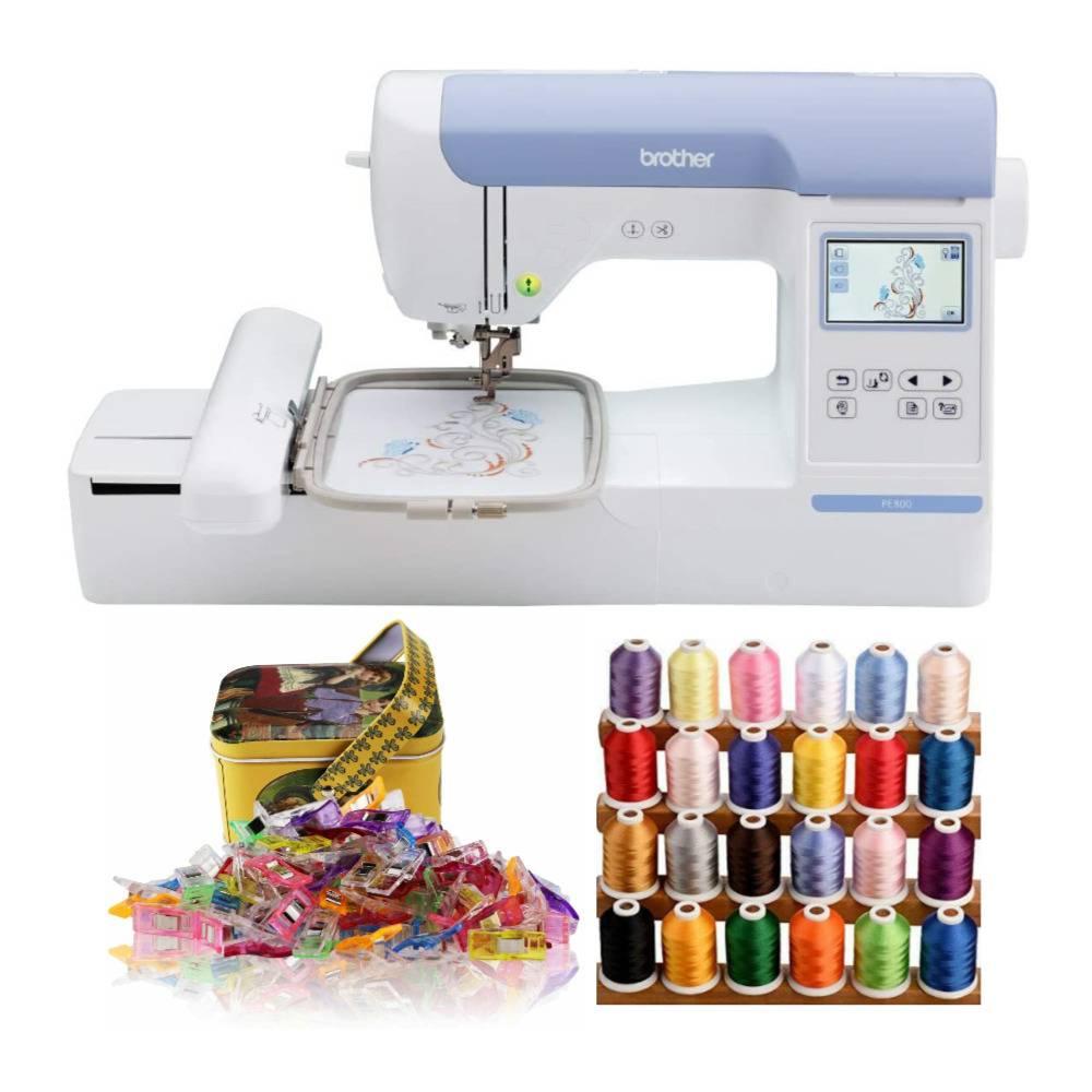 Brother PE800 Embroidery Machine with 1100 Yards Trilobal Polyester Embroidery Machine Thread Bundle