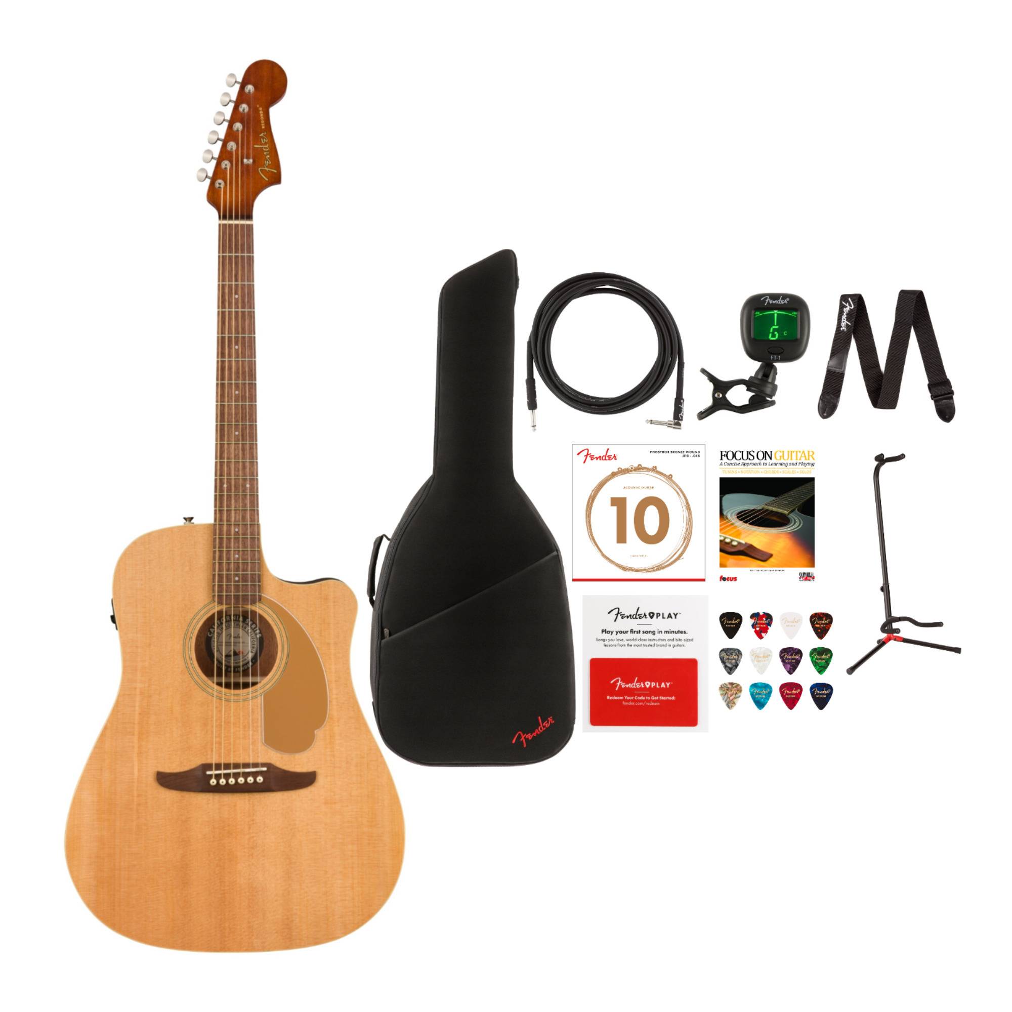 Fender Redondo Player 6-String Acoustic Guitar Value Bundle (Natural, Right-Hand)