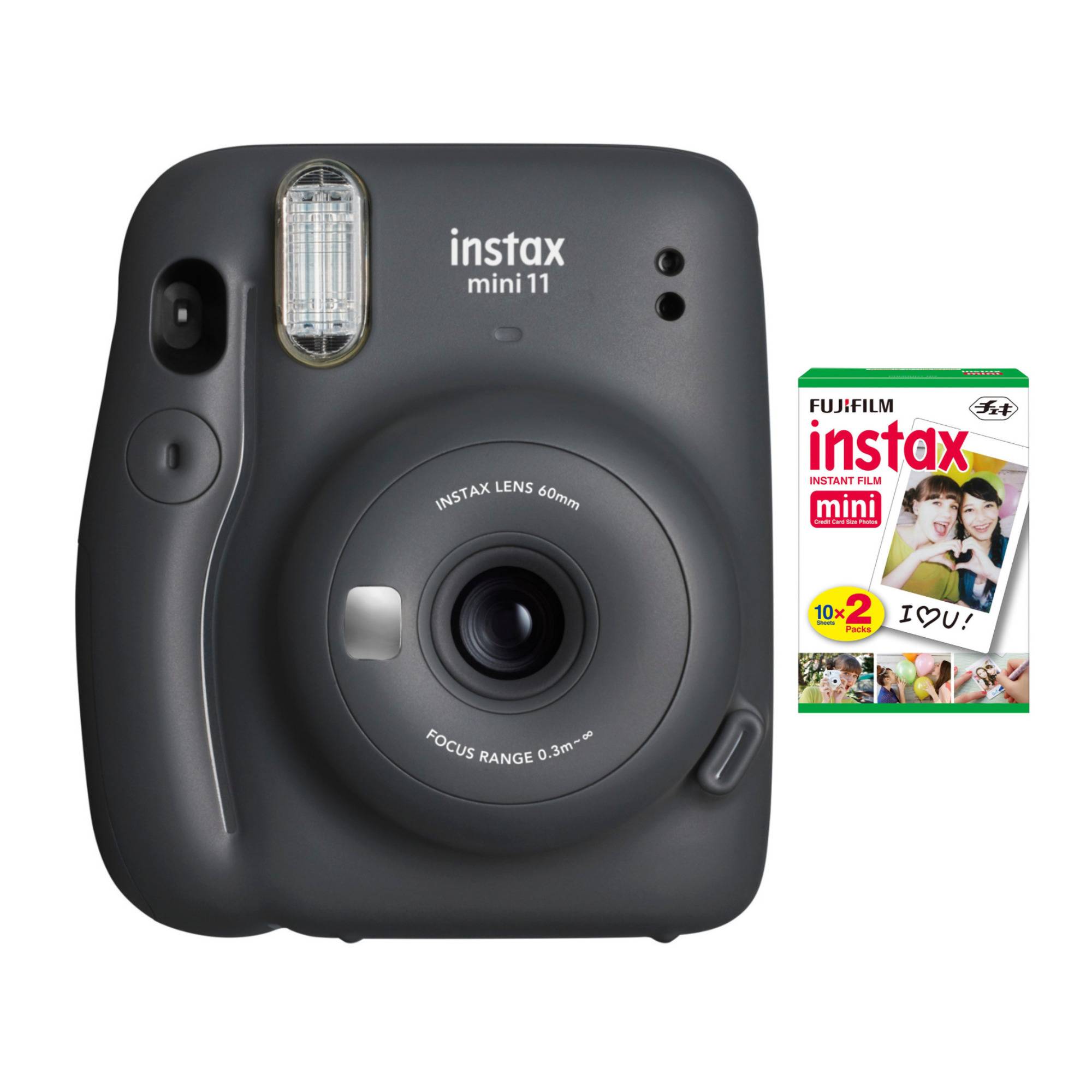 Fujifilm instax Mini 11 Instant Camera (Charcoal Gray) with Film Twin Pack Bundle