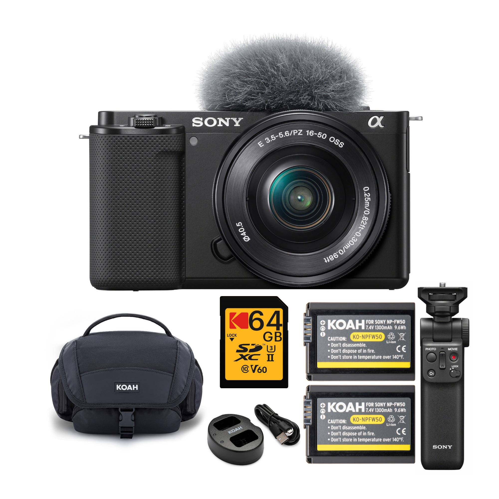 Sony Alpha ZV-E10 APS-C Mirrorless Vlog Camera with 16-50mm Lens (Black) Bundle