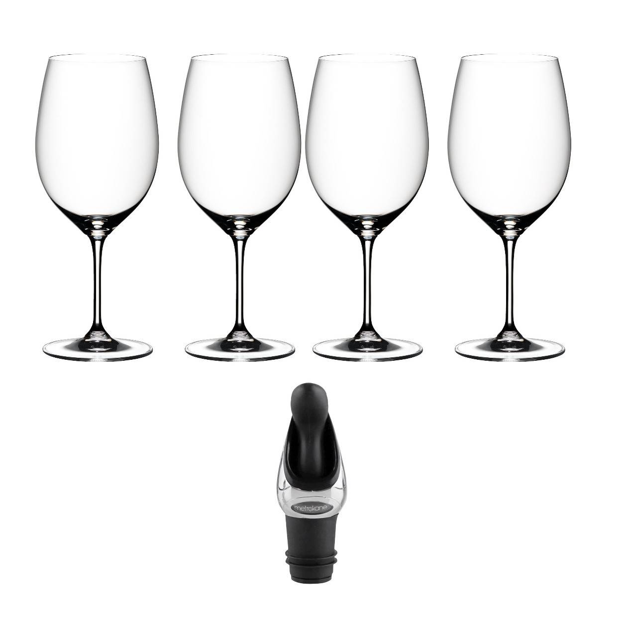 Riedel VINUM Bordeaux Glasses (Set of 4) and Wine Pourer with Stopper