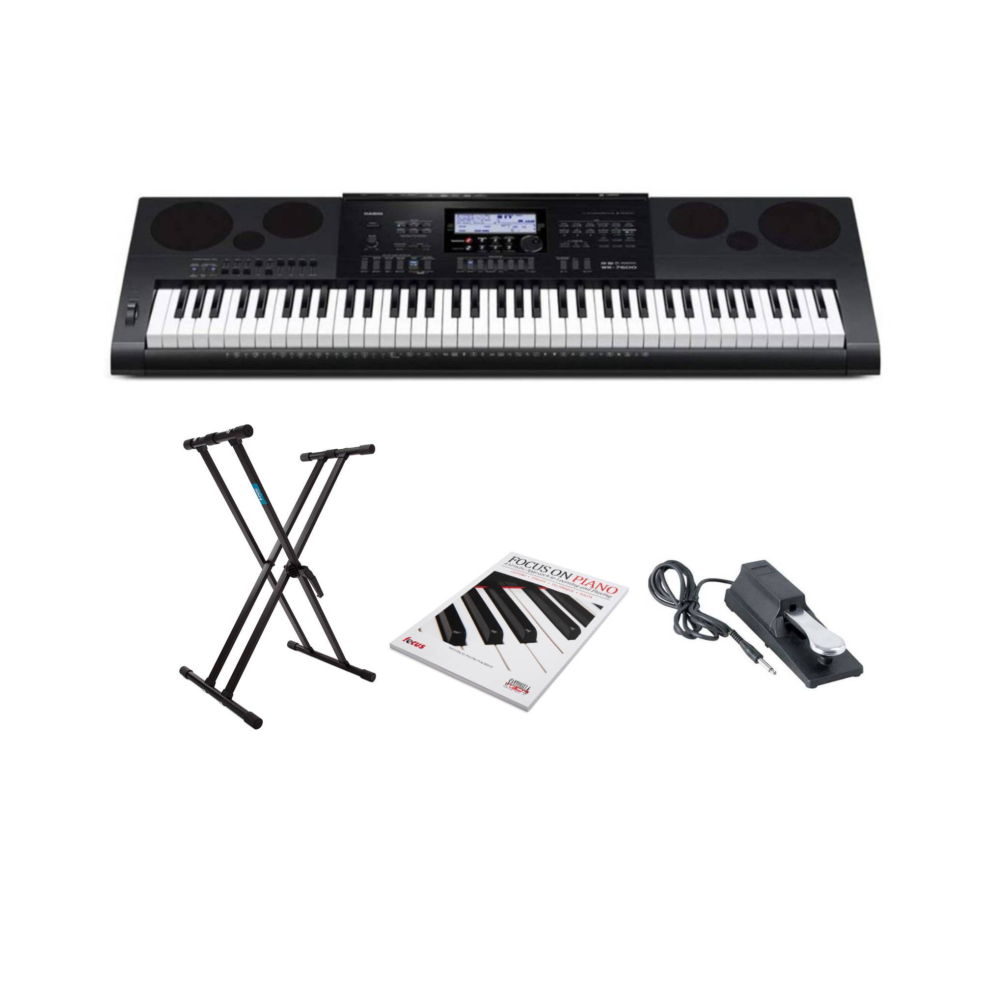 Casio WK-7600 76-Key Workstation Keyboard with Adjustable Keyboard Stand, Sustain Pedal Bundle