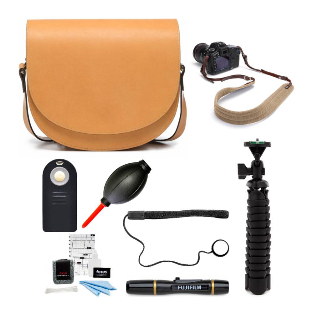 ONA Savannah II Camera Shoulder Bag (Sahara Tan) with Camera Strap and Accessory Bundle