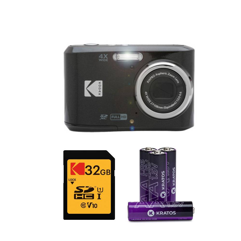 Kodak PIXPRO FZ45 Friendly Zoom Digital Camera (Black) with 32GB Card and AA Batteries (4-Pack)