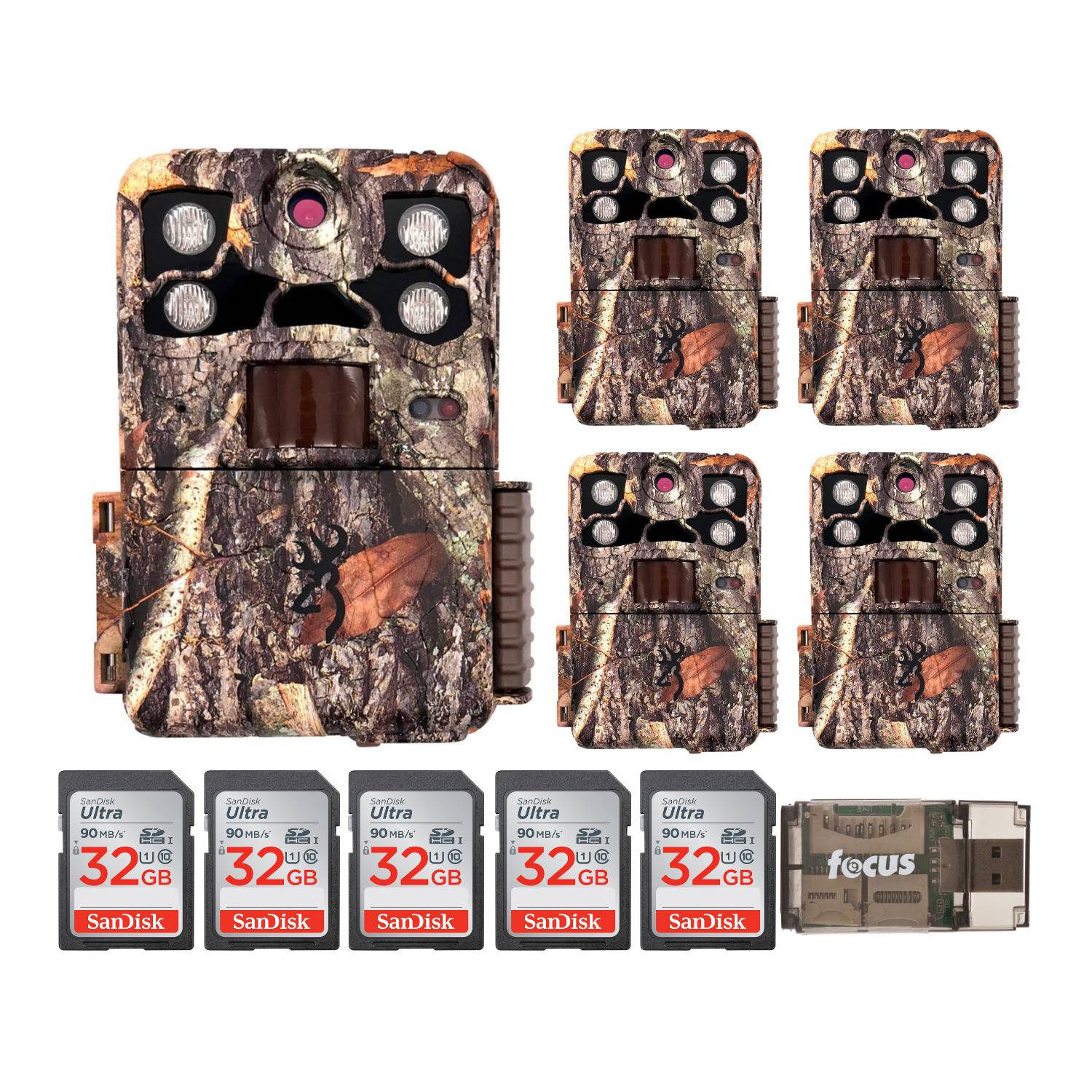 Browning Trail Cameras Recon Force Elite HP4 22MP Trail Camera (5-Pack) with 32GB SD Card and Reader