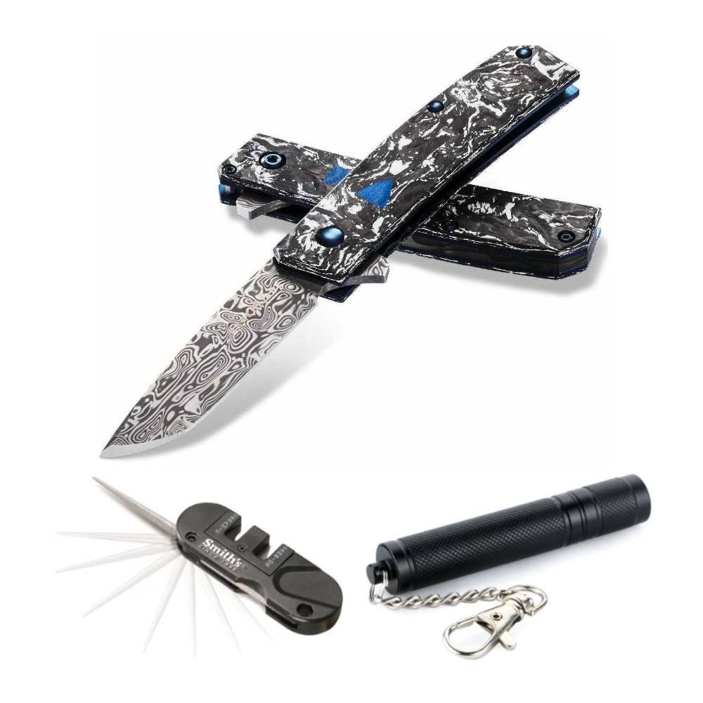 Benchmade 601-211 Tengu Flipper Knife Blade with Mini Portable Flashlight and Manual Knife Sharpener