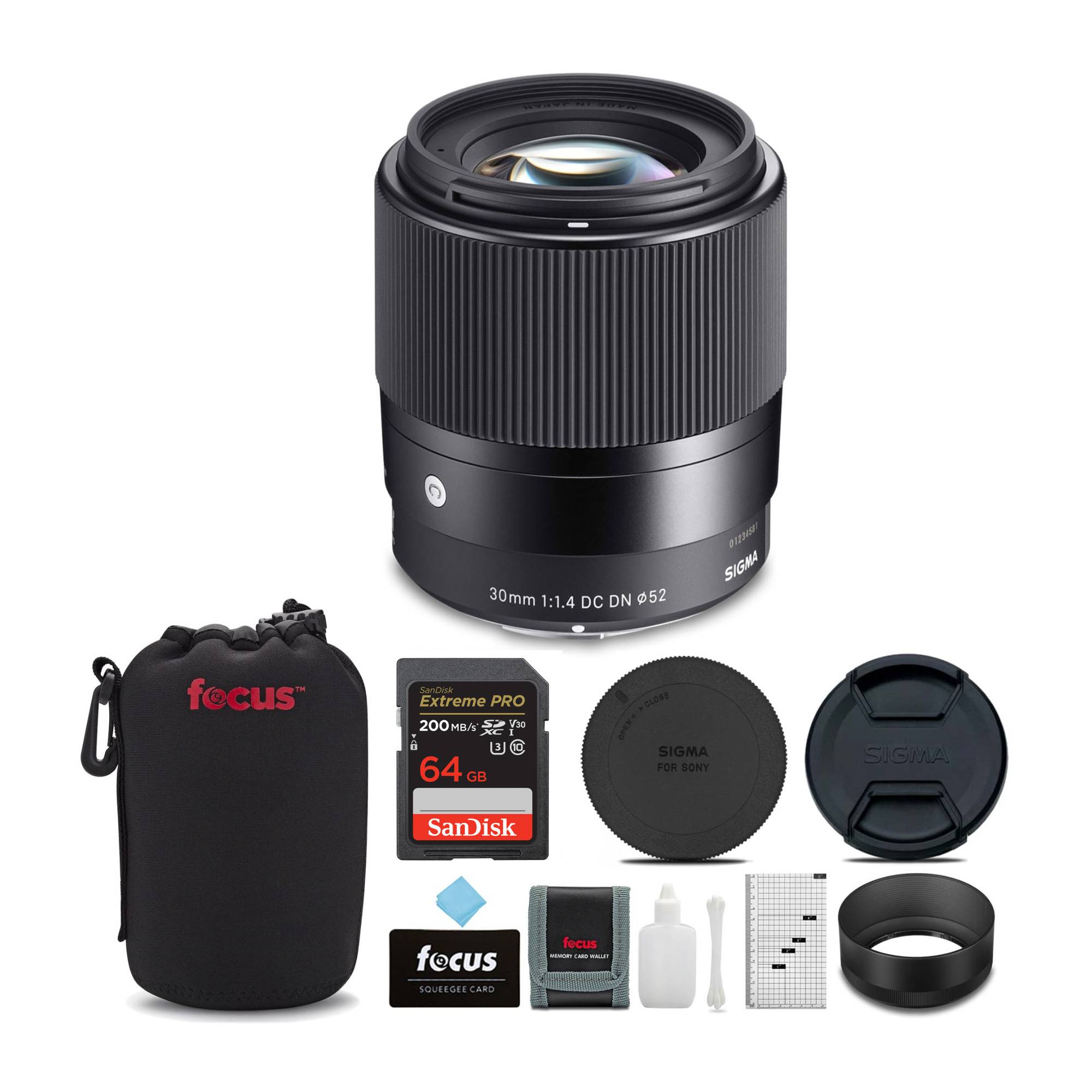 Sigma 30mm f/1.4 DC DN Contemporary Lens for Canon EF-M with 64GB Extreme PRO SD Card Bundle