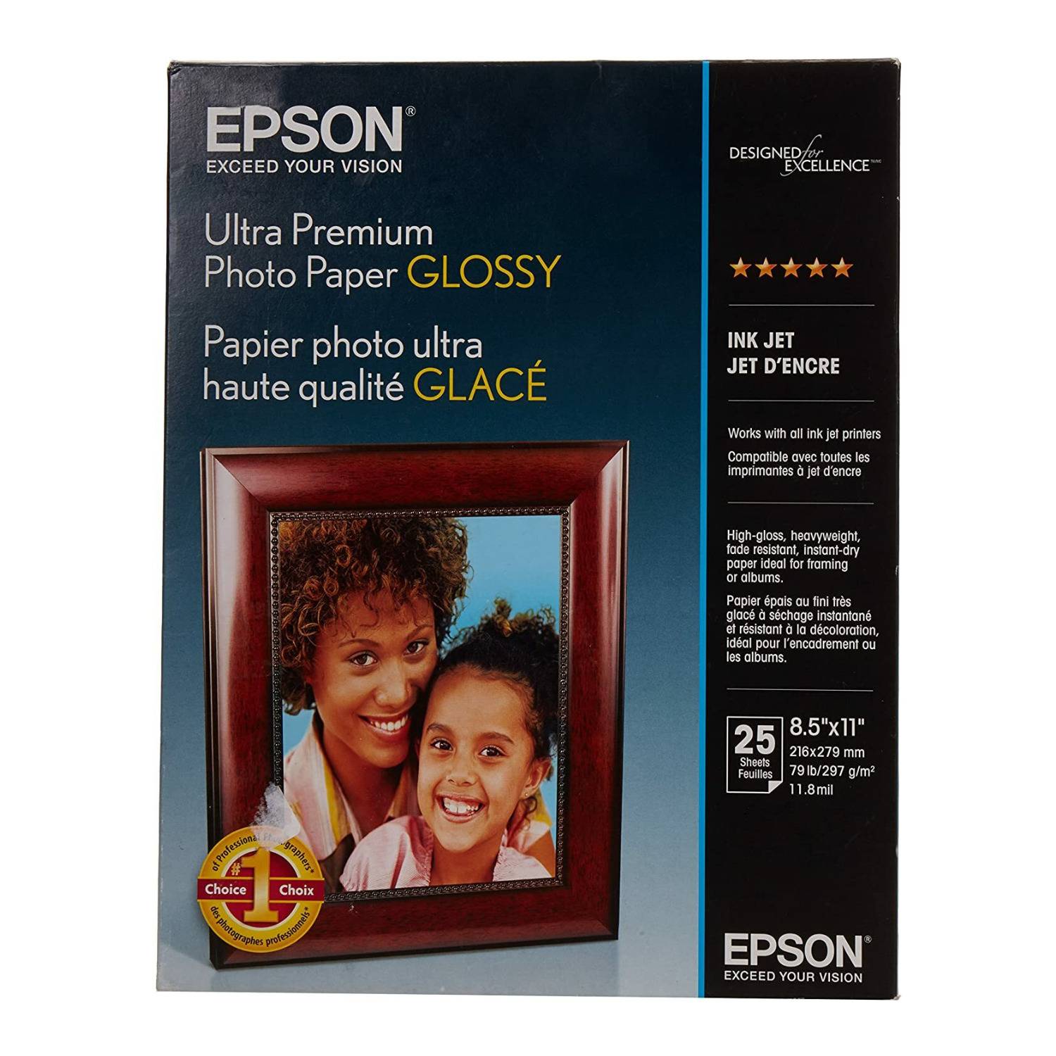 Epson Ultra-Premium Photo Paper Glossy (8.5 x 11 Inch, 25 Sheets)