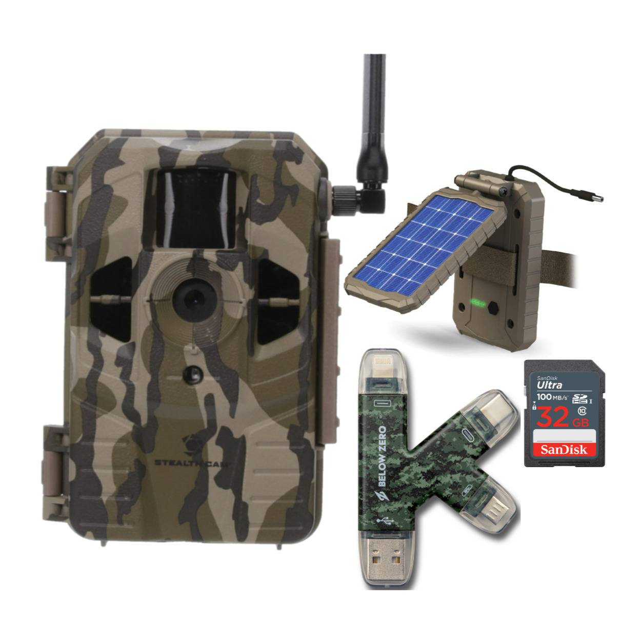Stealth Cam Connect Cellular Trail Camera (AT&T) with Solar Power Panel and 32GB Memory Card Bundle