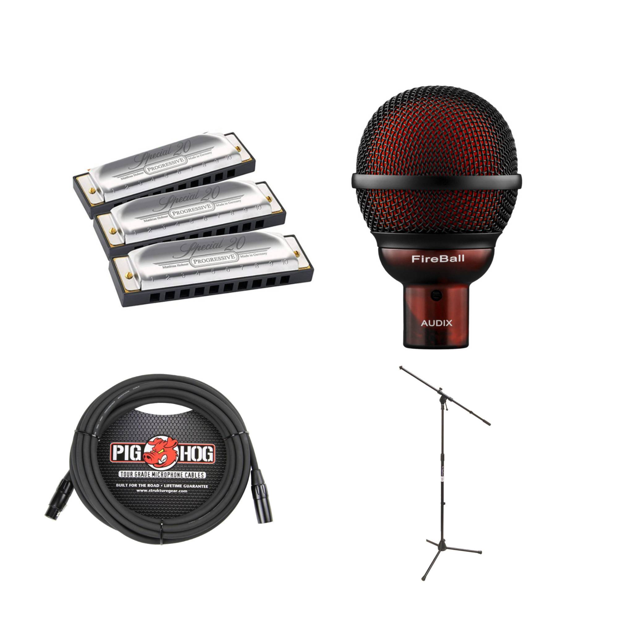 Hohner Special 20 Pro Pack 3-Piece Harmonicas with Harmonica Microphone, Boom Stand, and XLR Cable