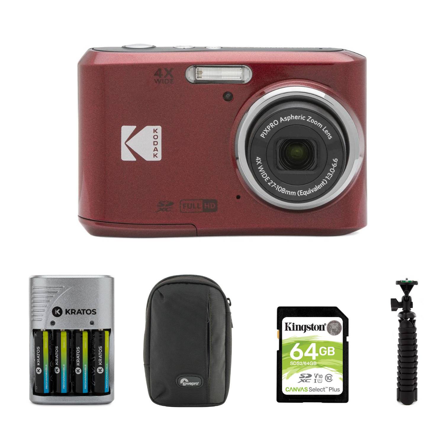 Kodak PIXPRO FZ45 Friendly Zoom Digital Camera (Red) with Deluxe Accessory bundle