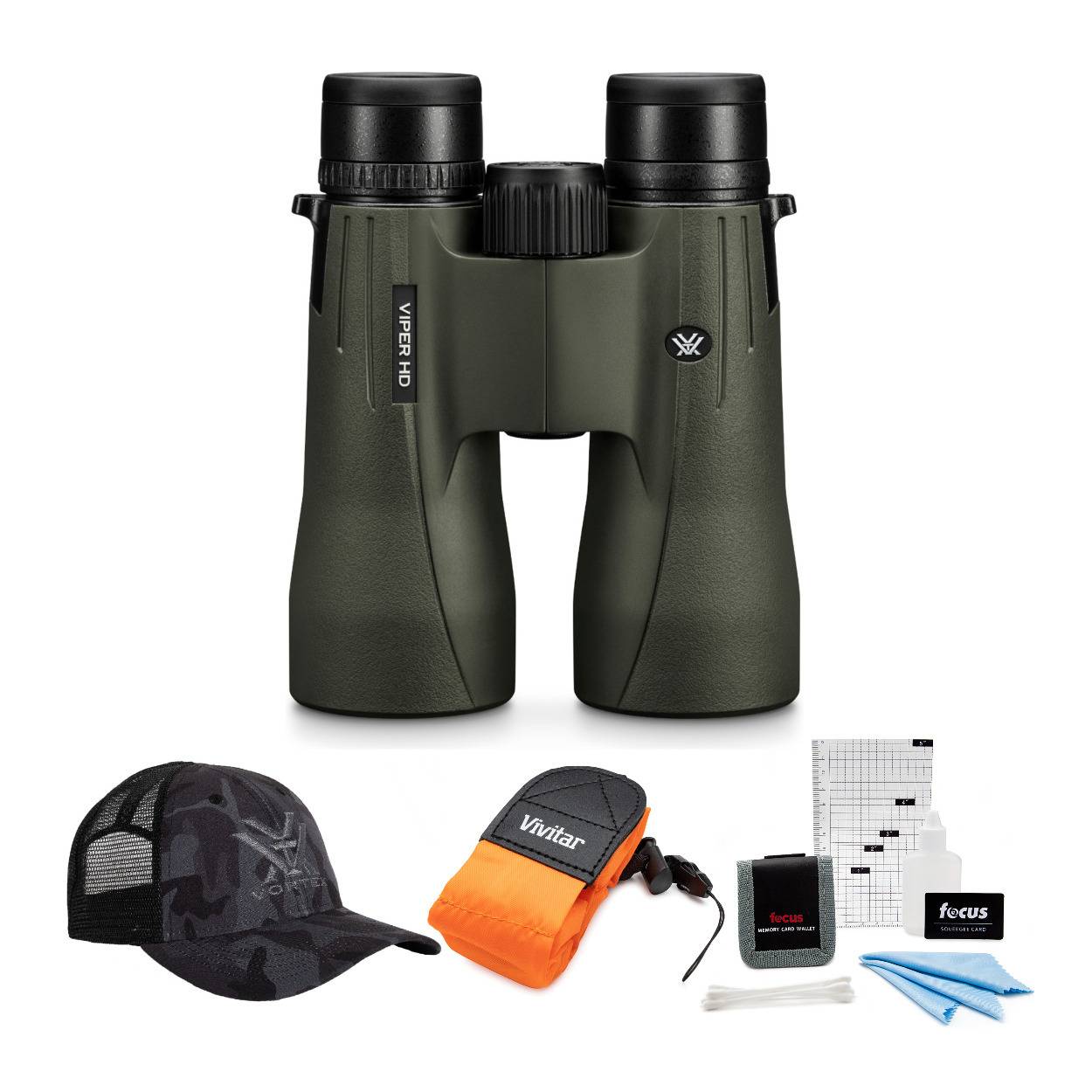 Vortex 12x50 Viper HD Roof Prism Binoculars with Cap and Accessory Bundle