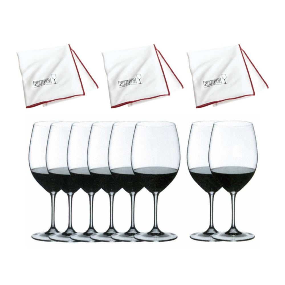 Riedel Vinum Bordeaux Wine Glasses (8-Pack) with Microfiber Polishing Cloth (3-Pack)