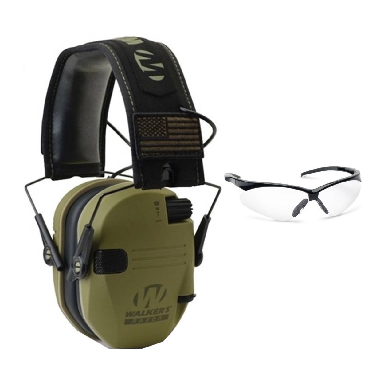 Walker's Razor Slim Electronic Shooting Range Earmuffs (OD Patriot) and Glasses
