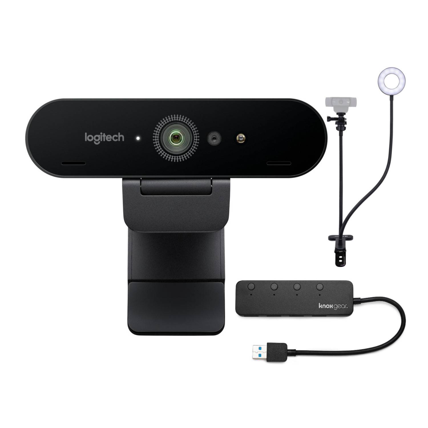 Logitech Miro 4K Pro Webcam Bundle with Knox Gear Webcam Stand and Knox Gear 4-Port 3.0 USB Hub