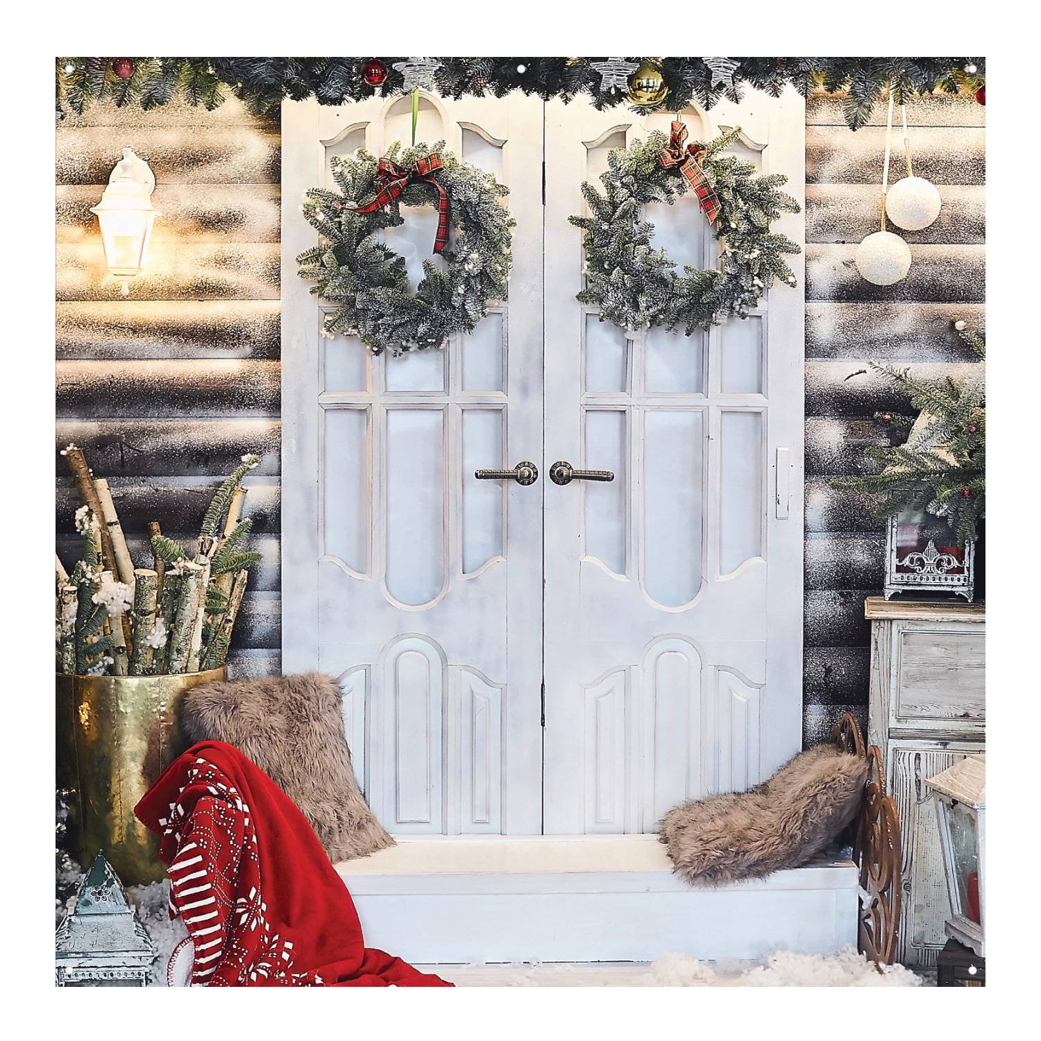Westcott X-Drop Pro Winter Holiday Wreaths Fabric Backdrop (8x8 Feet)