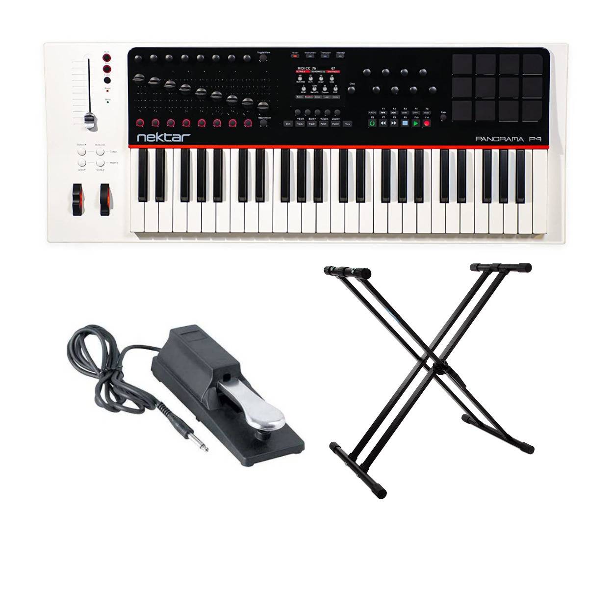 Nektar Panorama P4 49-Key USB MIDI Keyboard Controller Bundle with Keyboard Stand and Sustain Pedal