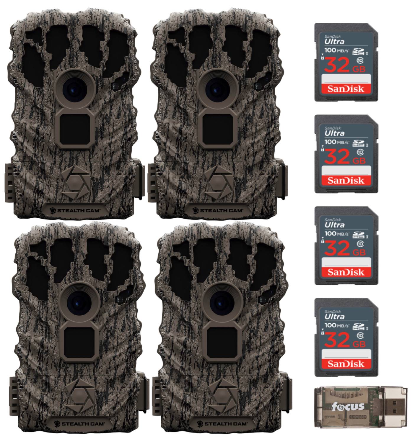 Stealth Cam Browtine 14MP Trail Camera (4-Pack) with 32GB Memory Card and Card Reader