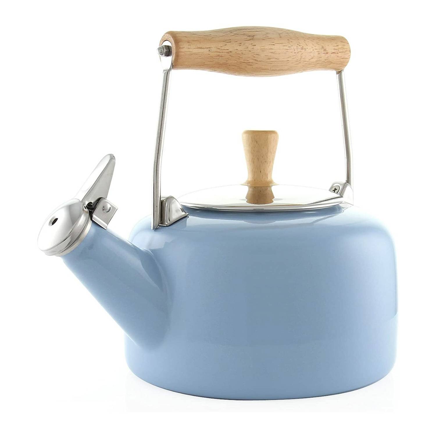 Chantal 1.4-Quart Enamel-on-Steel Sven Tea Kettle with Wood Handle (Glacier Blue)